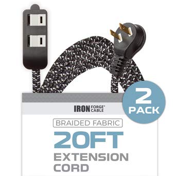 IRON FORGE CABLE, 20Ft Fabric Extension Cord 2 Pack - 16/2 SPT-2 Black and White Braided Cloth Electrical Power Cable Set