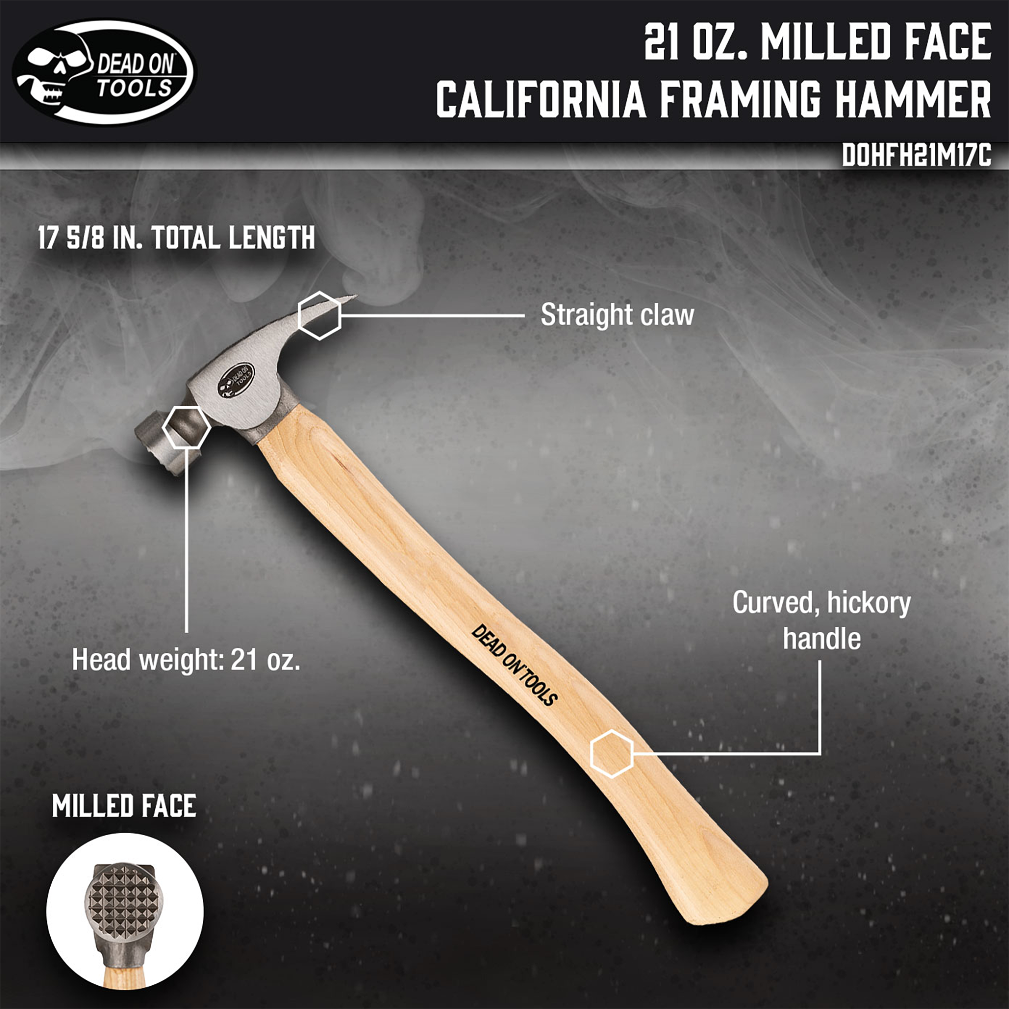 Dead On Tools, 21 oz. Milled Face California Framing Hammer