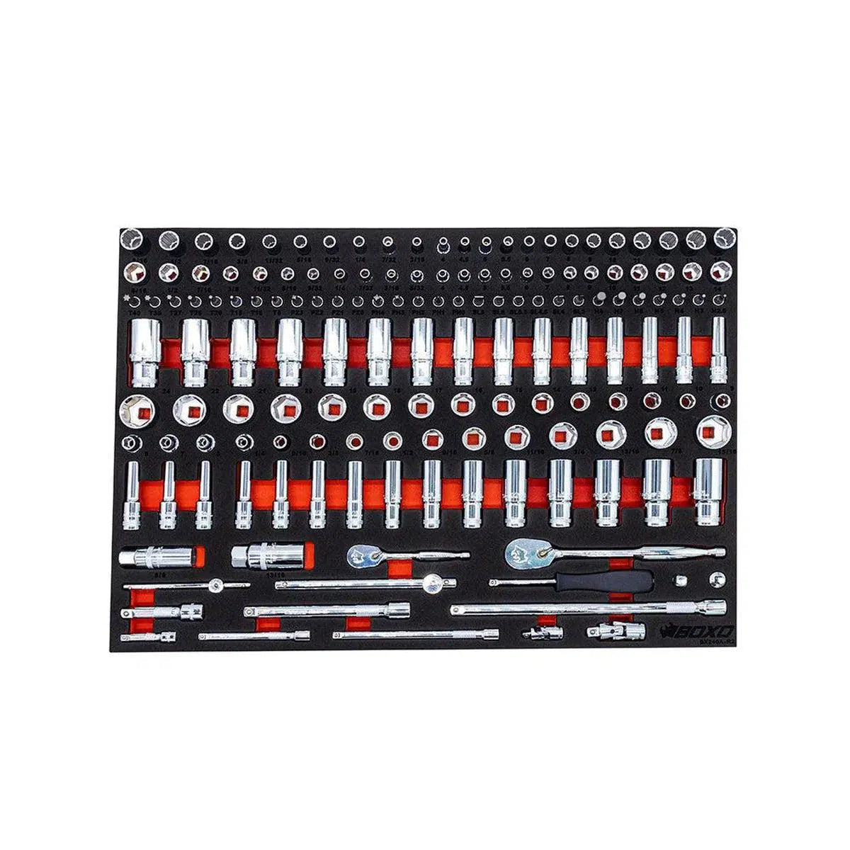 BoxoUSA, 222-Piece Metric and SAE Master Tool Set = 6-Point Shallow & 12-Point Deep Sockets