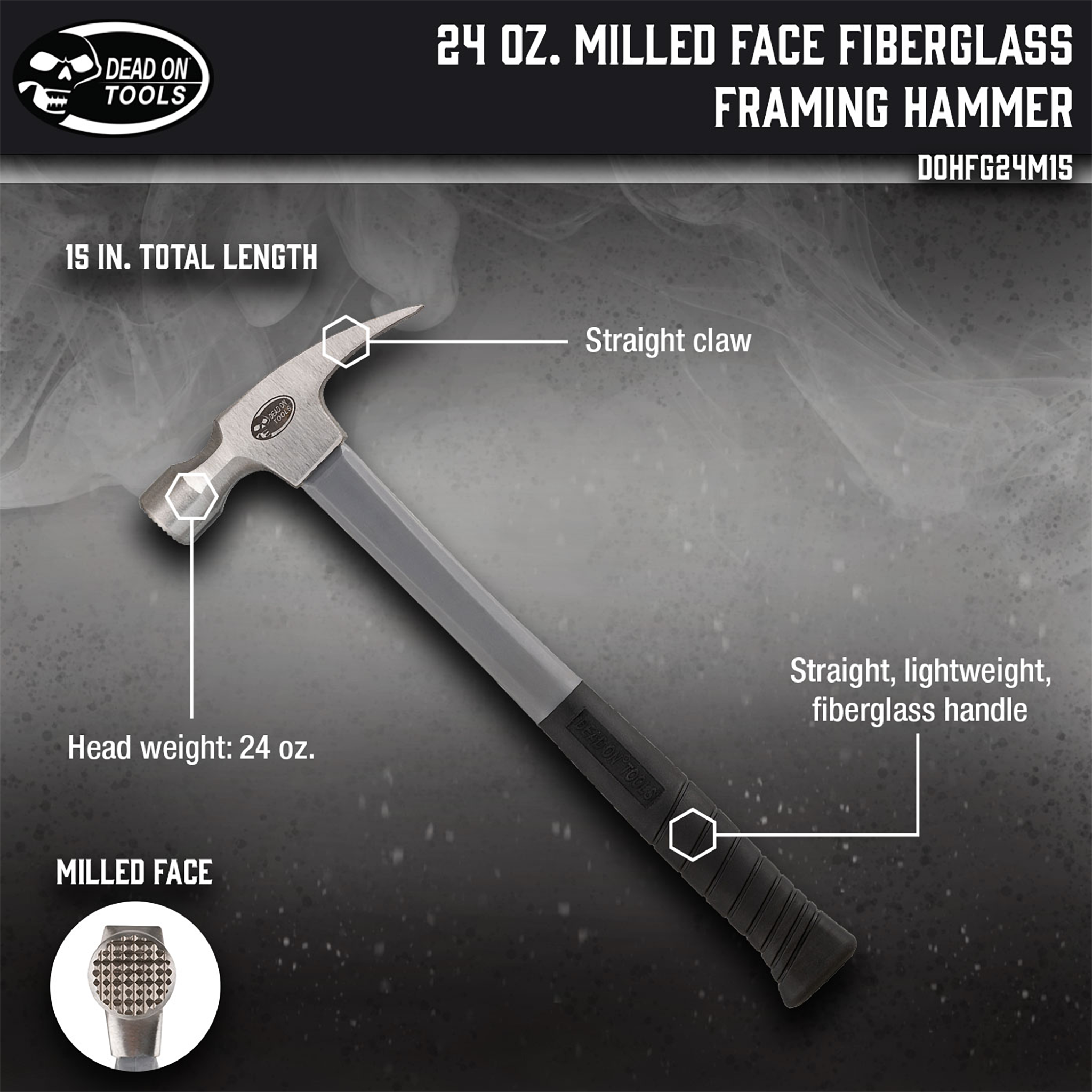 Dead On Tools, 24 oz. Milled Face Fiberglass Framing Hammer