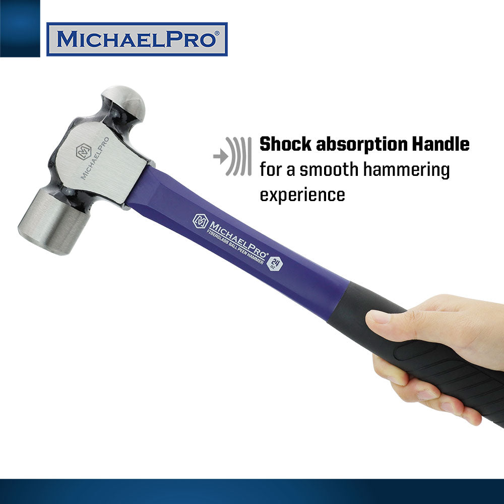 MichaelPro, 24oz Ball Peen Hammer with Fiberglass Handle (MP004008)