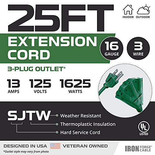 IRON FORGE CABLE, 25 foot Extension cord pass through electrical garden 3 prong outlet indoor outdoor