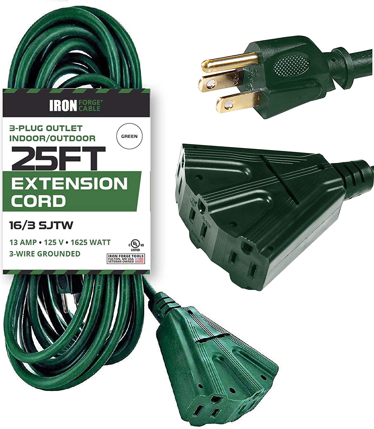 IRON FORGE CABLE, 25 foot Extension cord pass through electrical garden 3 prong outlet indoor outdoor