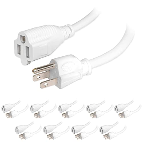 IRON FORGE CABLE, 3 Ft Outdoor Extension Cords - 10 Pack- White