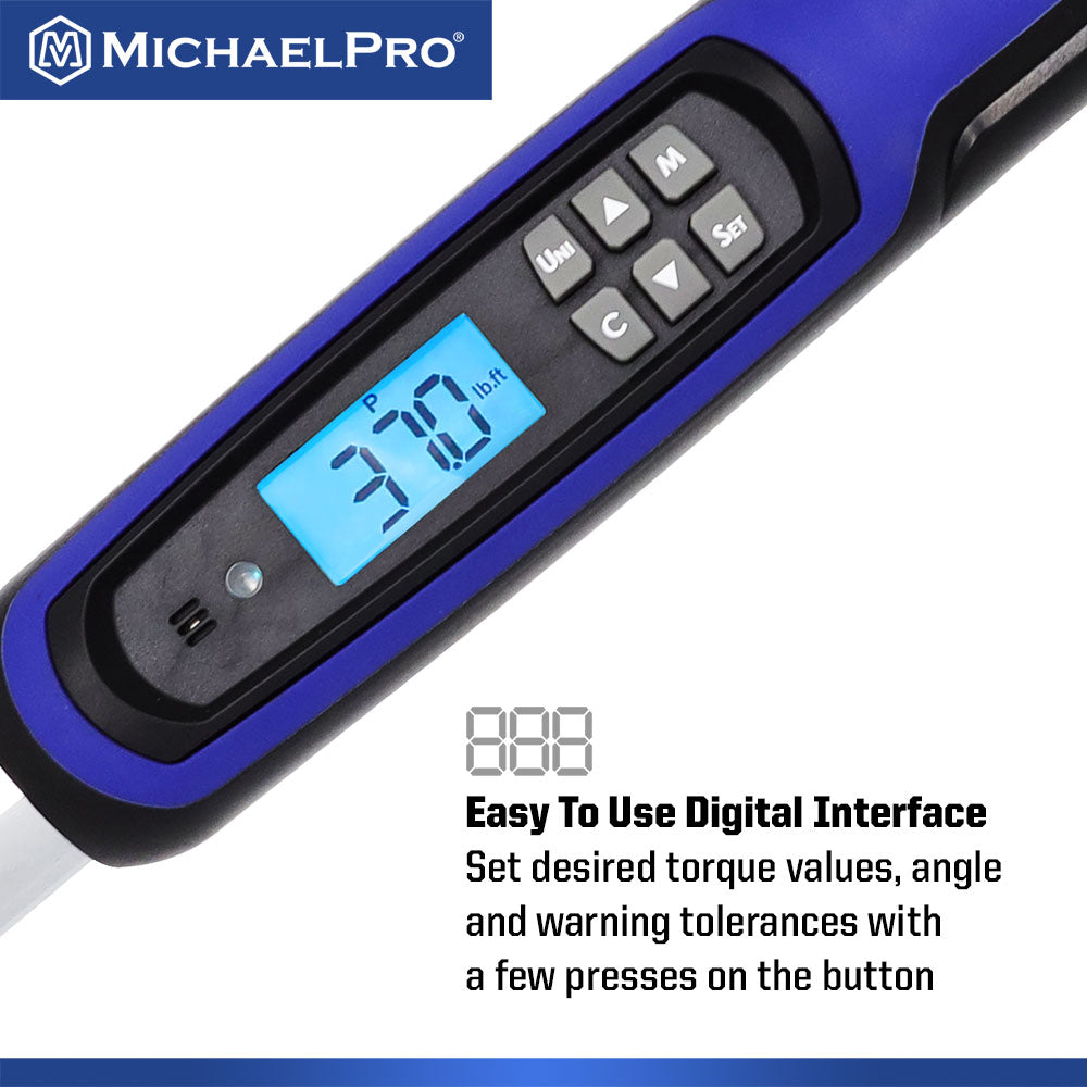 MichaelPro, 3/8" Drive Flex Head Electronic Torque Wrench With Angle, 10 to 100 ft-lb (MP001226)