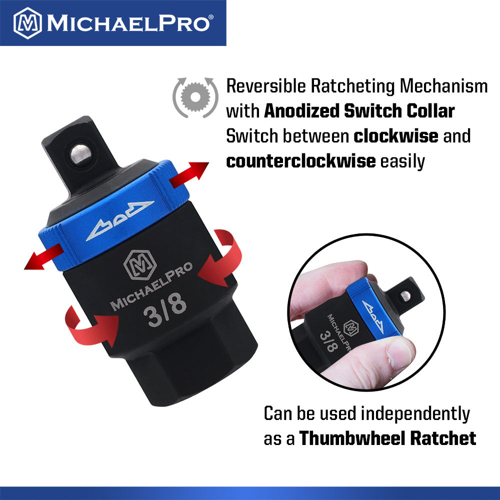 MichaelPro, 3/8" Drive Ratcheting Breaker Bar Adapter with Anodized Switch Collar (MP012024)