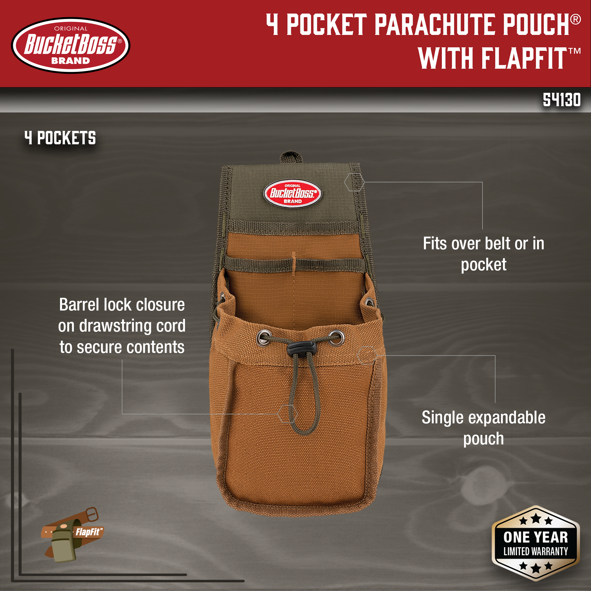 Bucket Boss, 4 Pocket Parachute Pouch® with FlapFit