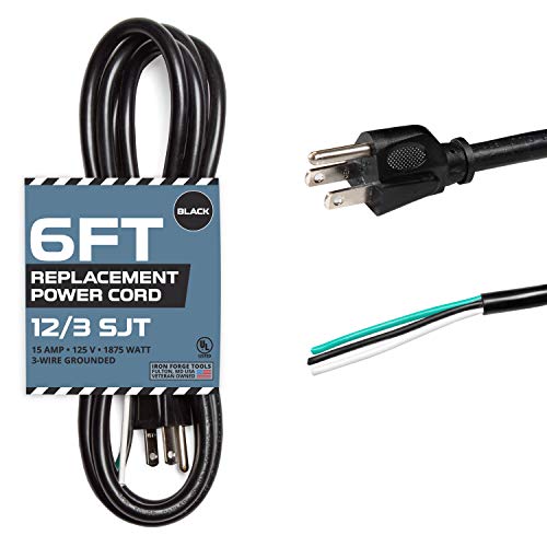 IRON FORGE CABLE, 6 ft, 12 AWG Replacement Power Cord with Open End- Black