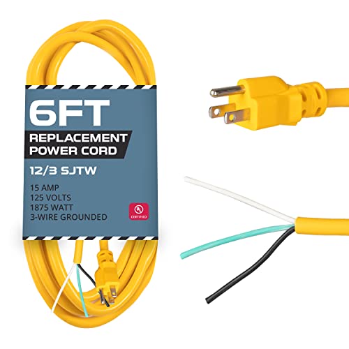 IRON FORGE CABLE, 6 ft, 12 AWG Replacement Power Cord with Open End -Yellow