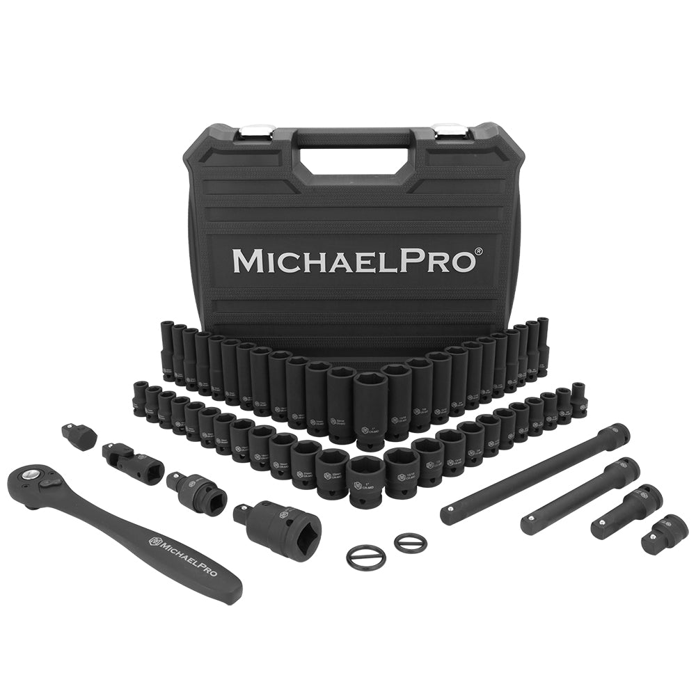 MichaelPro, 60-Piece 1/2"Drive Impact Socket Set in Standard SAE & Metric Sizes (MP005034)