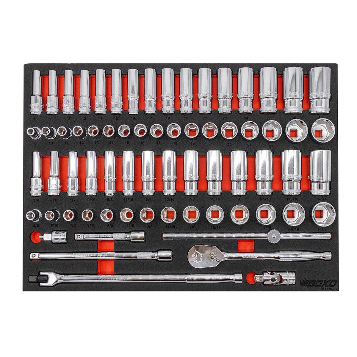 BoxoUSA, 68-Piece 1/2" Drive 6-Point Metric & SAE Master Chrome Socket Set = 3/3rd EVA Foam