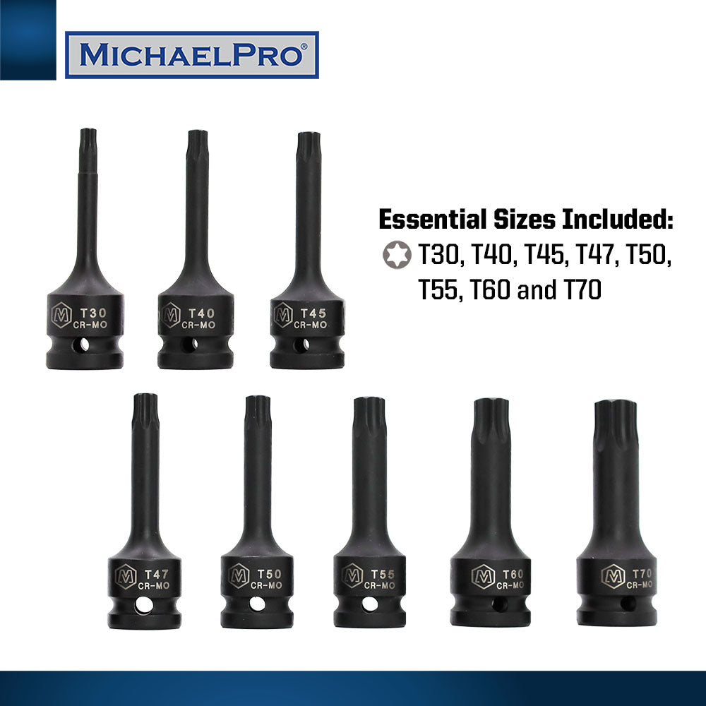 MichaelPro, 8-Piece 1/2” Drive Torx Driver Bit Socket Set (MP005029)