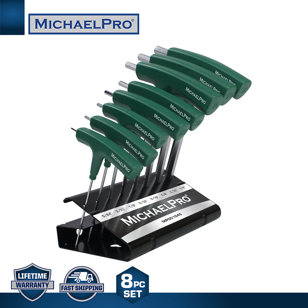 MichaelPro, 8-Piece Two-Way T-Handle Allen Wrench Set in Standard SAE Sizes with Storage Stand (MP001045)