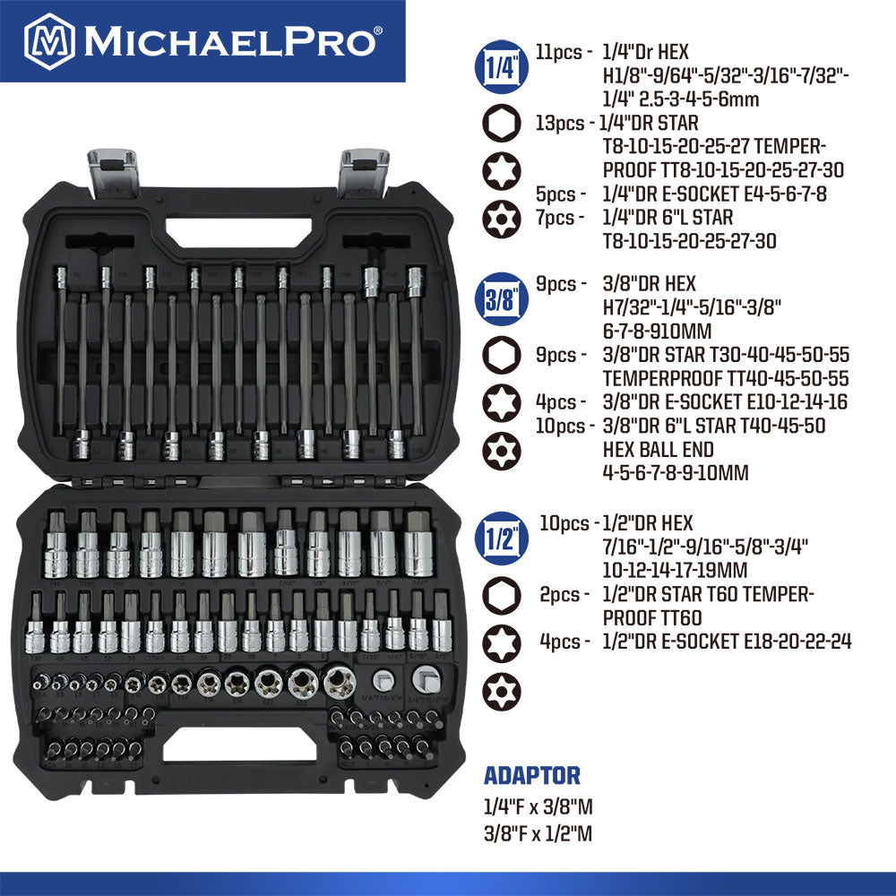 MichaelPro, 86-Piece Master SAE/Metric Hex, Torx, External Socket and Bit Socket Set (MP012018)