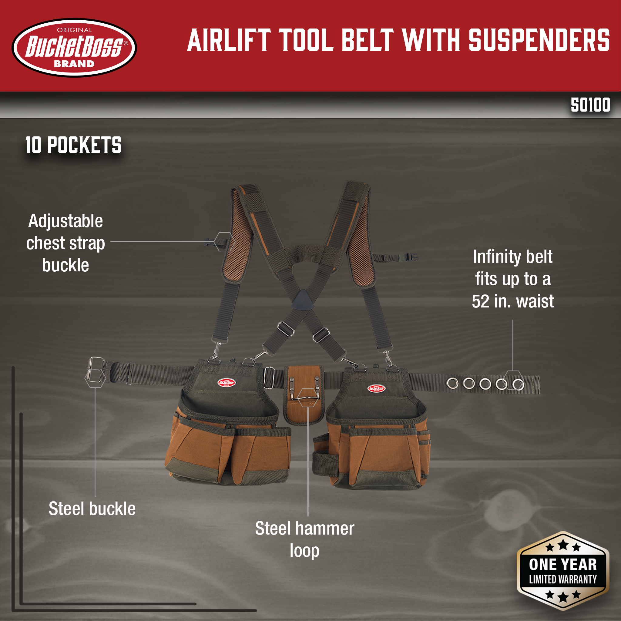 Bucket Boss, Airlift Tool Belt with Suspenders