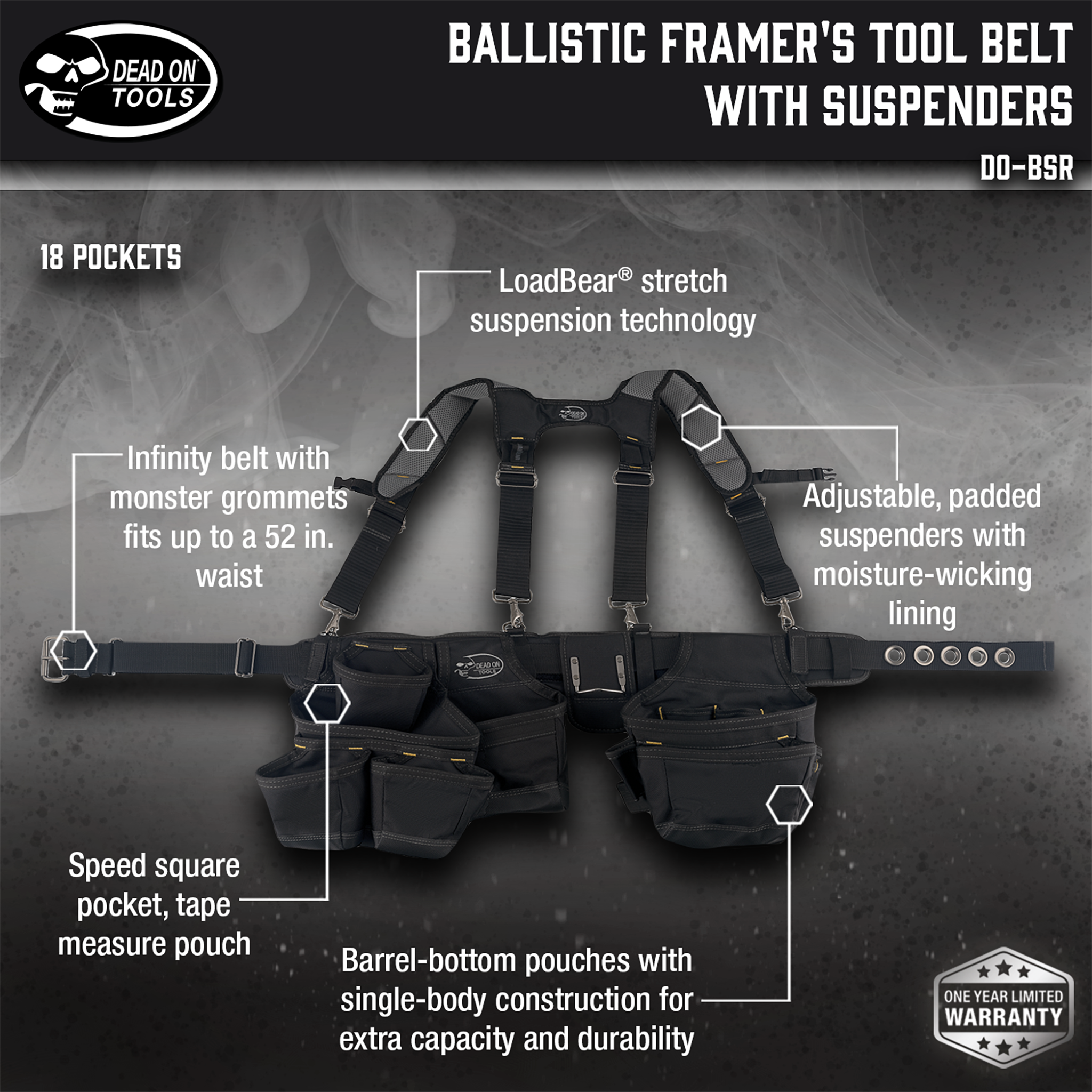 Dead On Tools, Ballistic Framer's Tool Belt with Suspenders