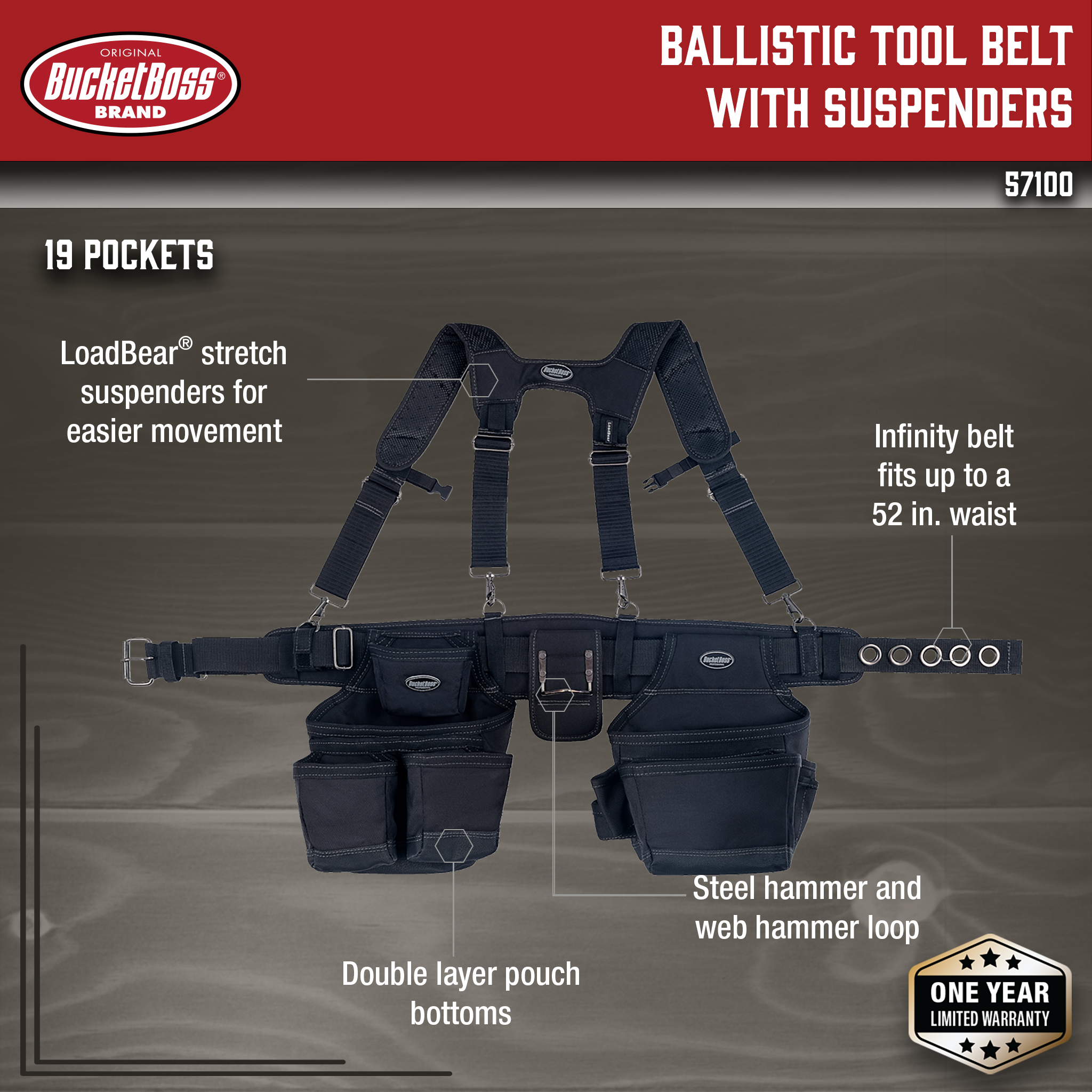 Bucket Boss, Ballistic Tool Belt with Suspenders