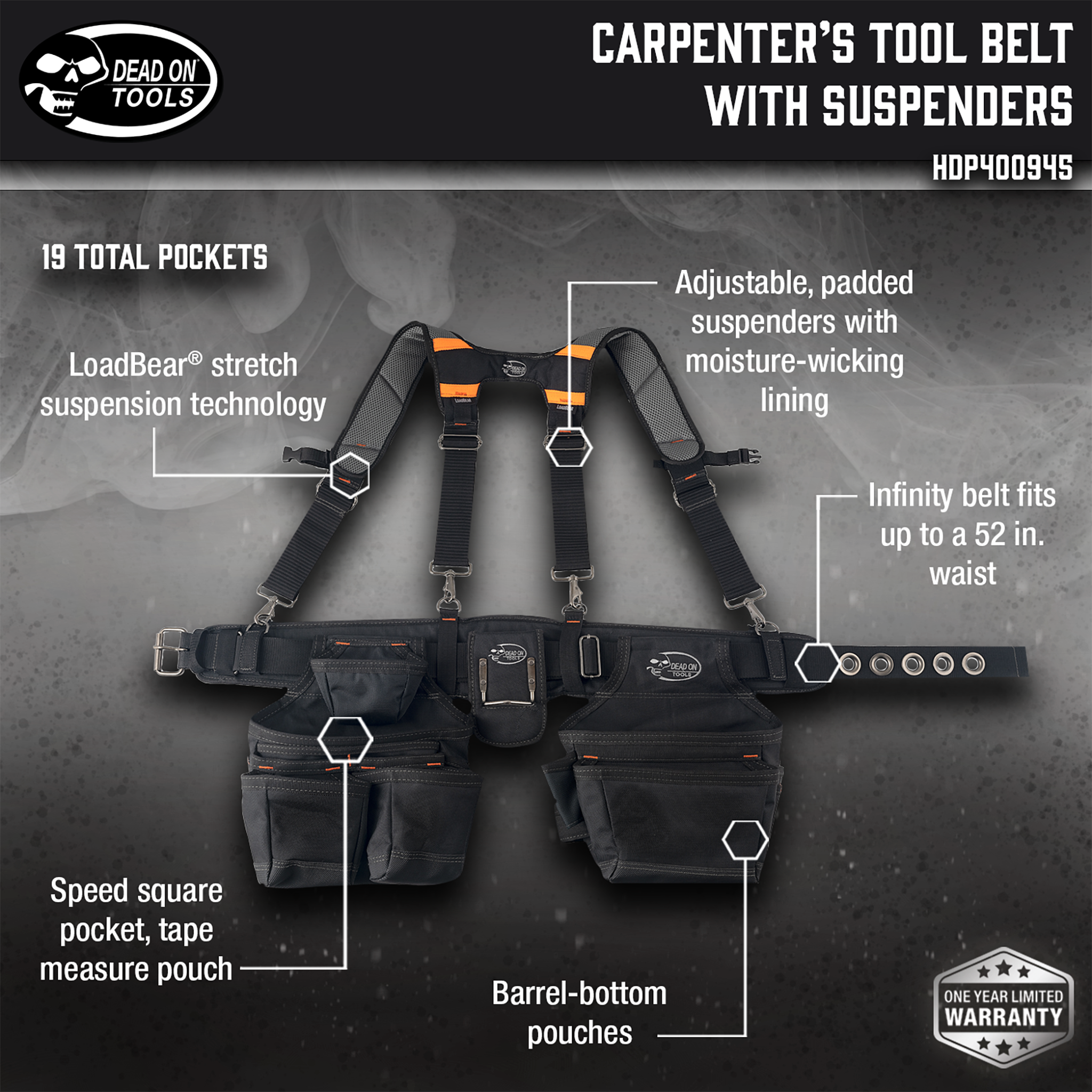 Dead On Tools, Carpenter's Tool Belt with Suspenders