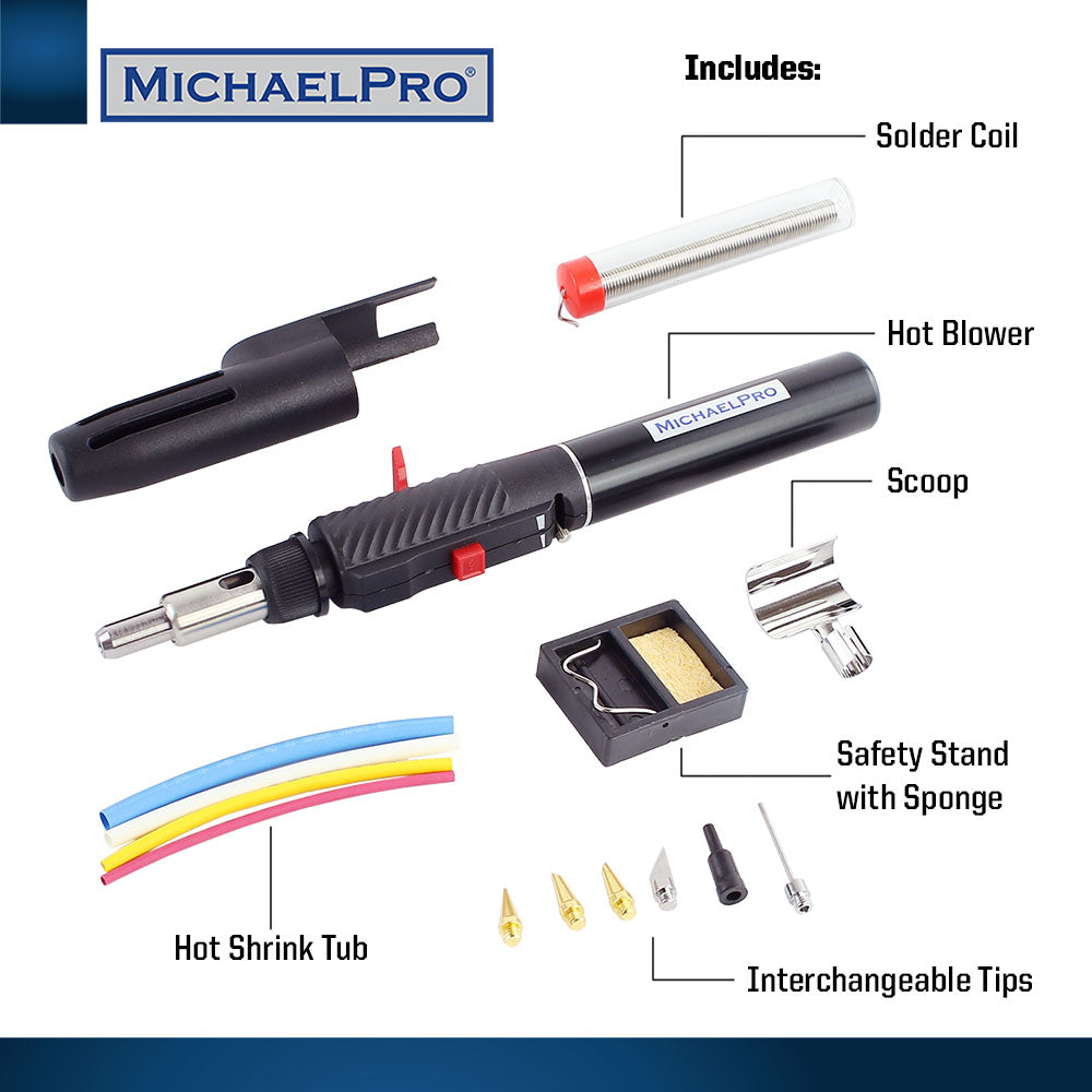 MichaelPro, Cordless Butane Soldering Iron Kit with Interchangeable Tips (MP011002)