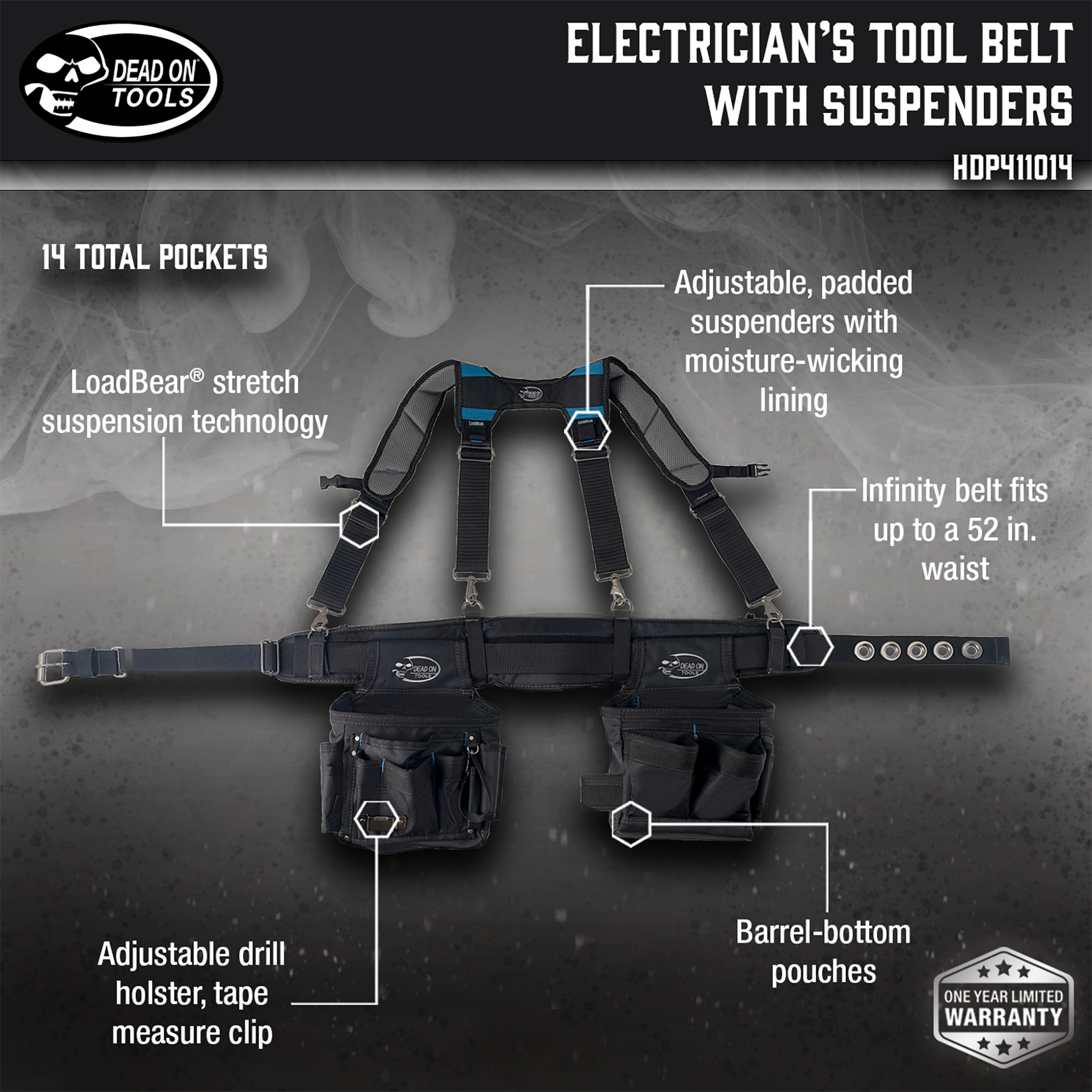 Dead On Tools, Electrician's Tool Belt with Suspenders