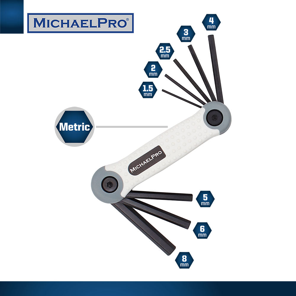 MichaelPro, Folding Hex Key Allen Wrench Set in Standard SAE & Metric sizes (MP001007BW)