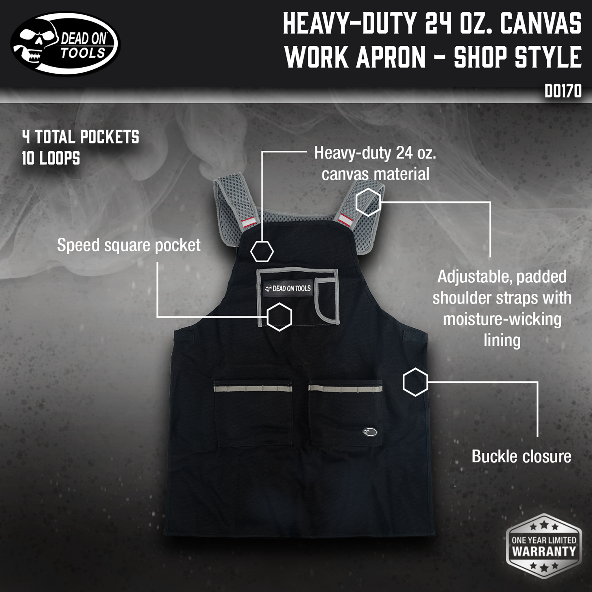 Dead On Tools, Heavy-Duty 24 oz. Canvas Work Apron - Shop Style