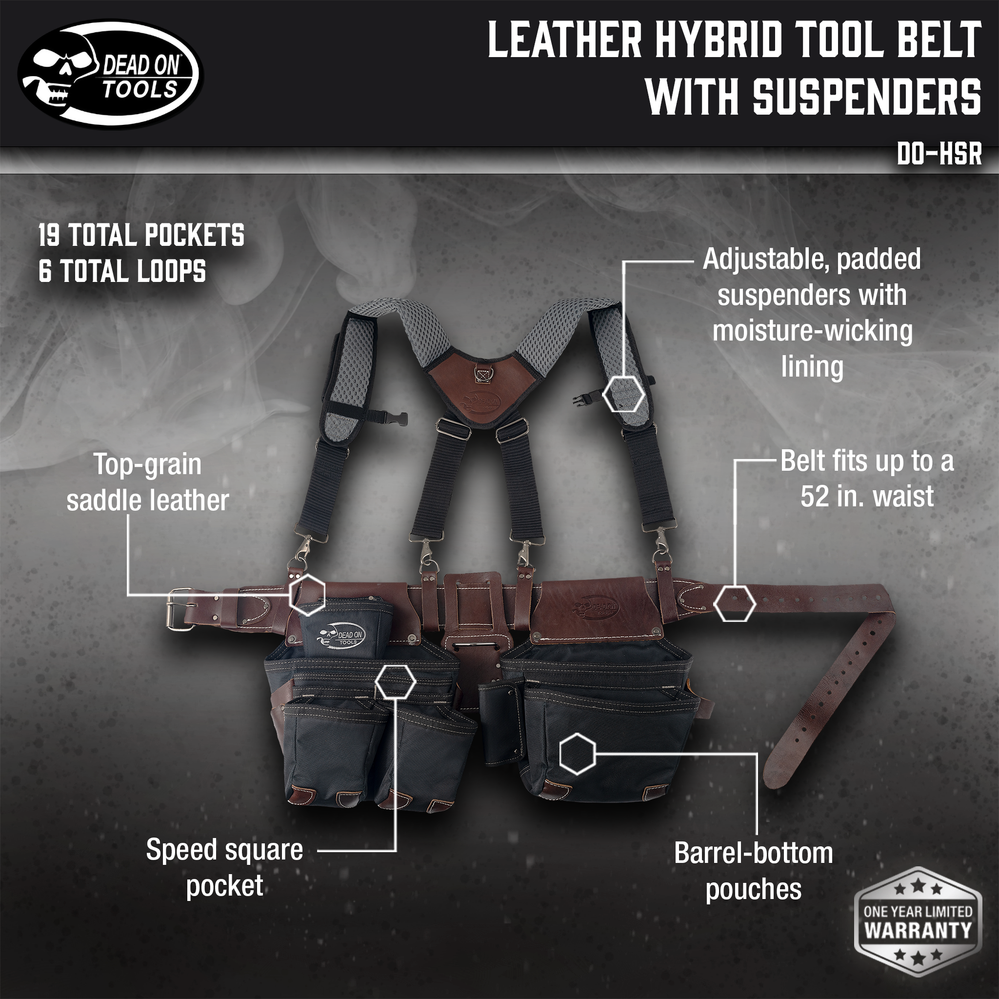 Dead On Tools, Leather Hybrid Tool Belt with Suspenders