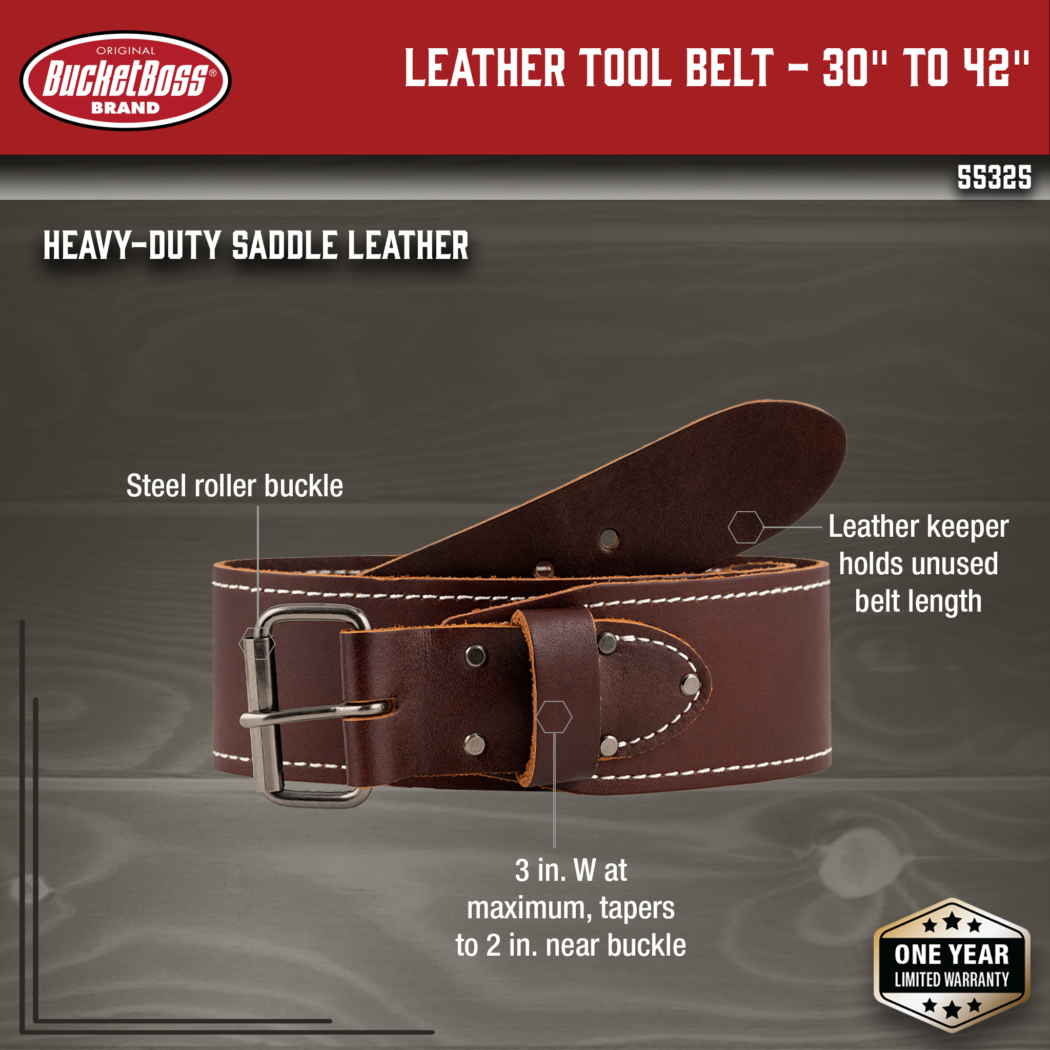 Bucket Boss, Leather Tool Belt - 30" to 42"