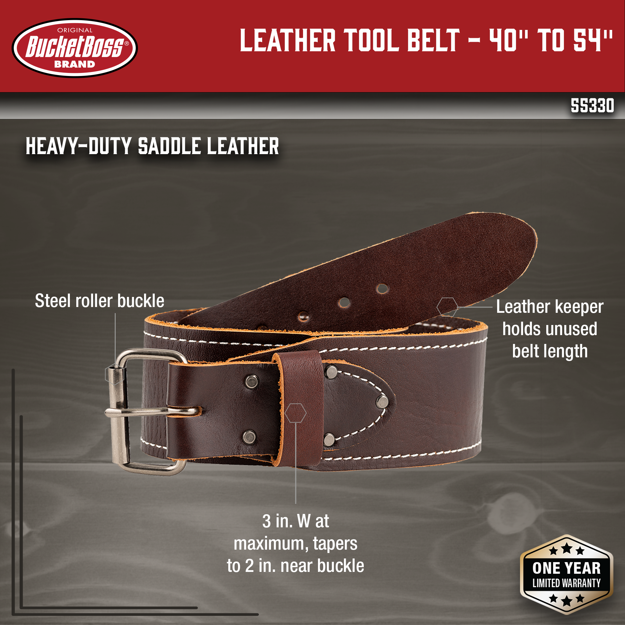 Bucket Boss, Leather Tool Belt - 40" to 54"