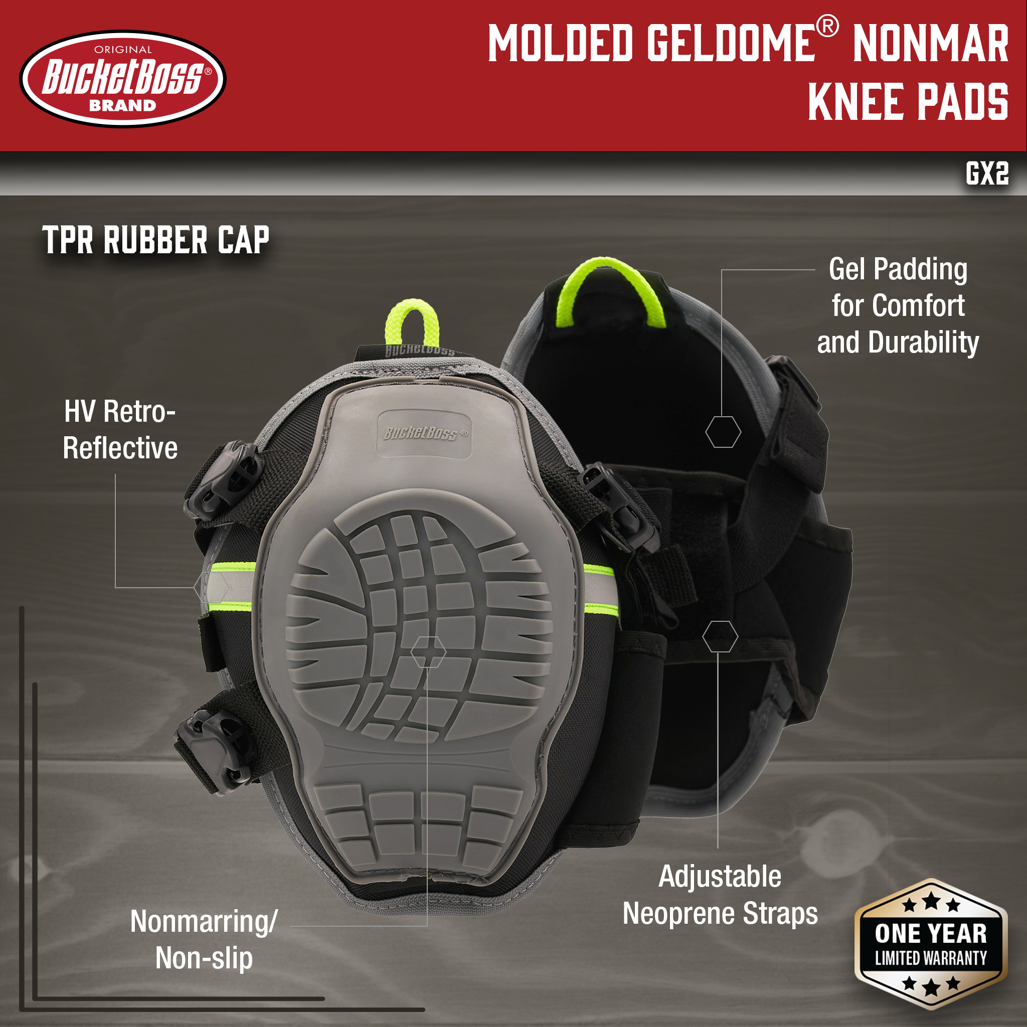 Bucket Boss, Molded GelDome Nonmar Knee Pads