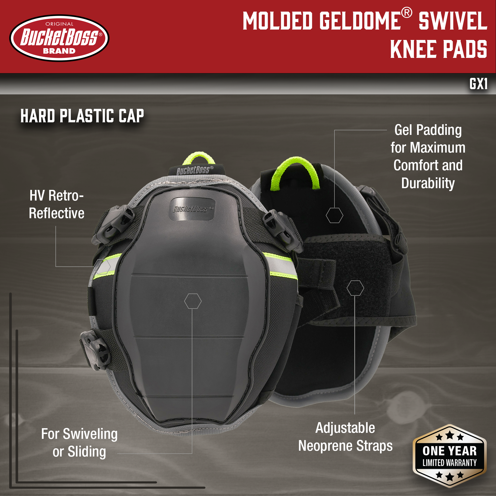 Bucket Boss, Molded GelDome Swivel Knee Pads