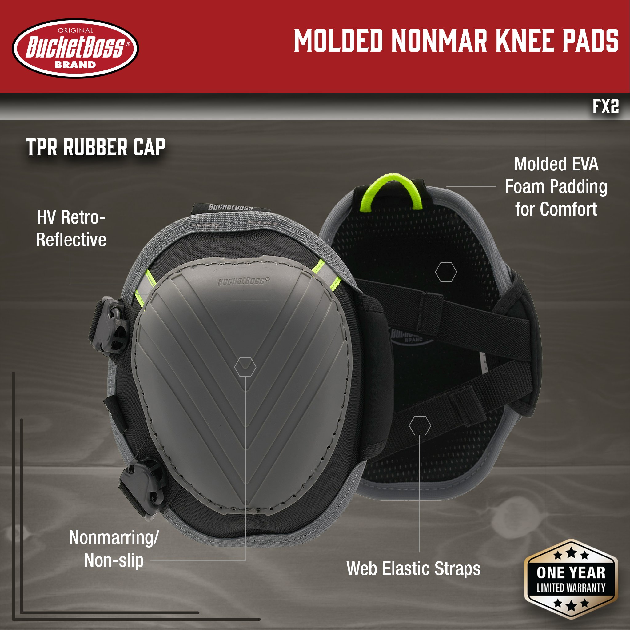 Bucket Boss, Molded Nonmar Knee Pads