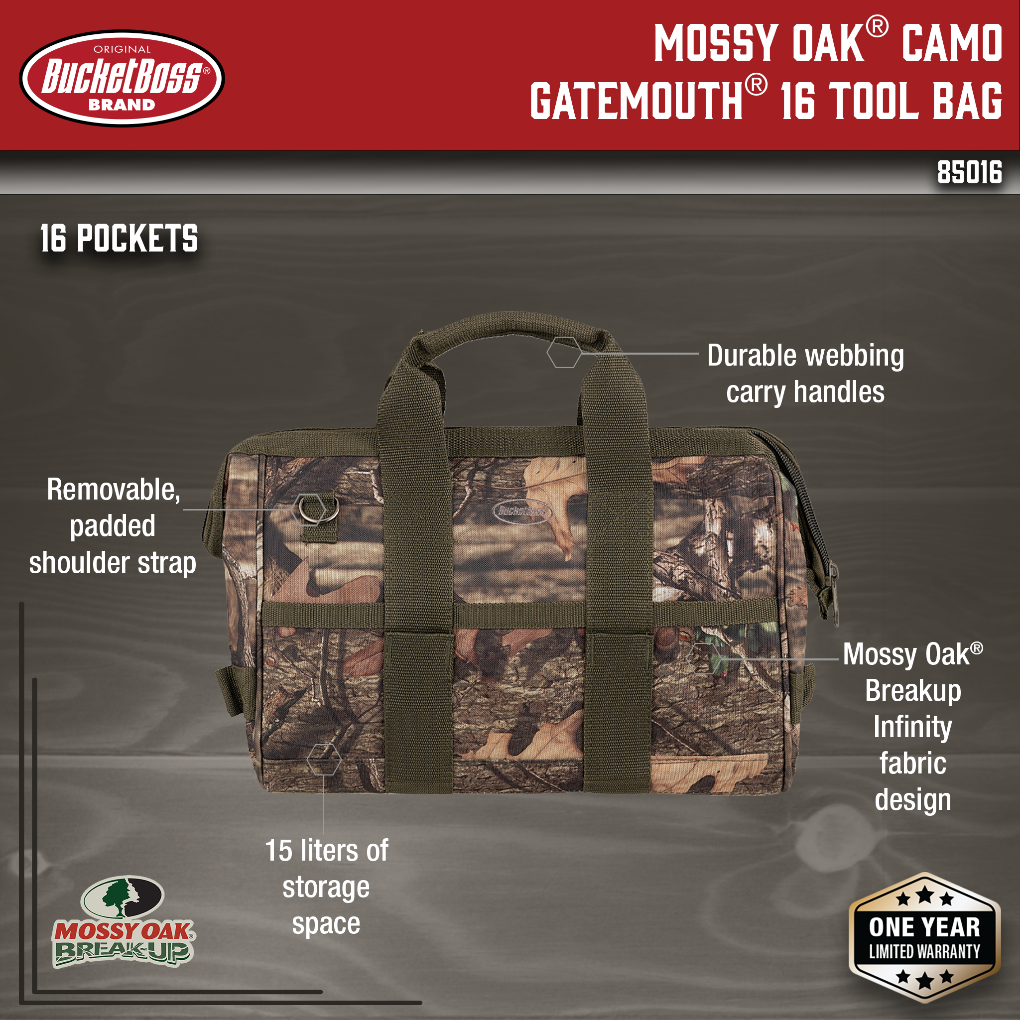 Bucket Boss, Mossy Oak® Camo Gatemouth 16 Tool Bag