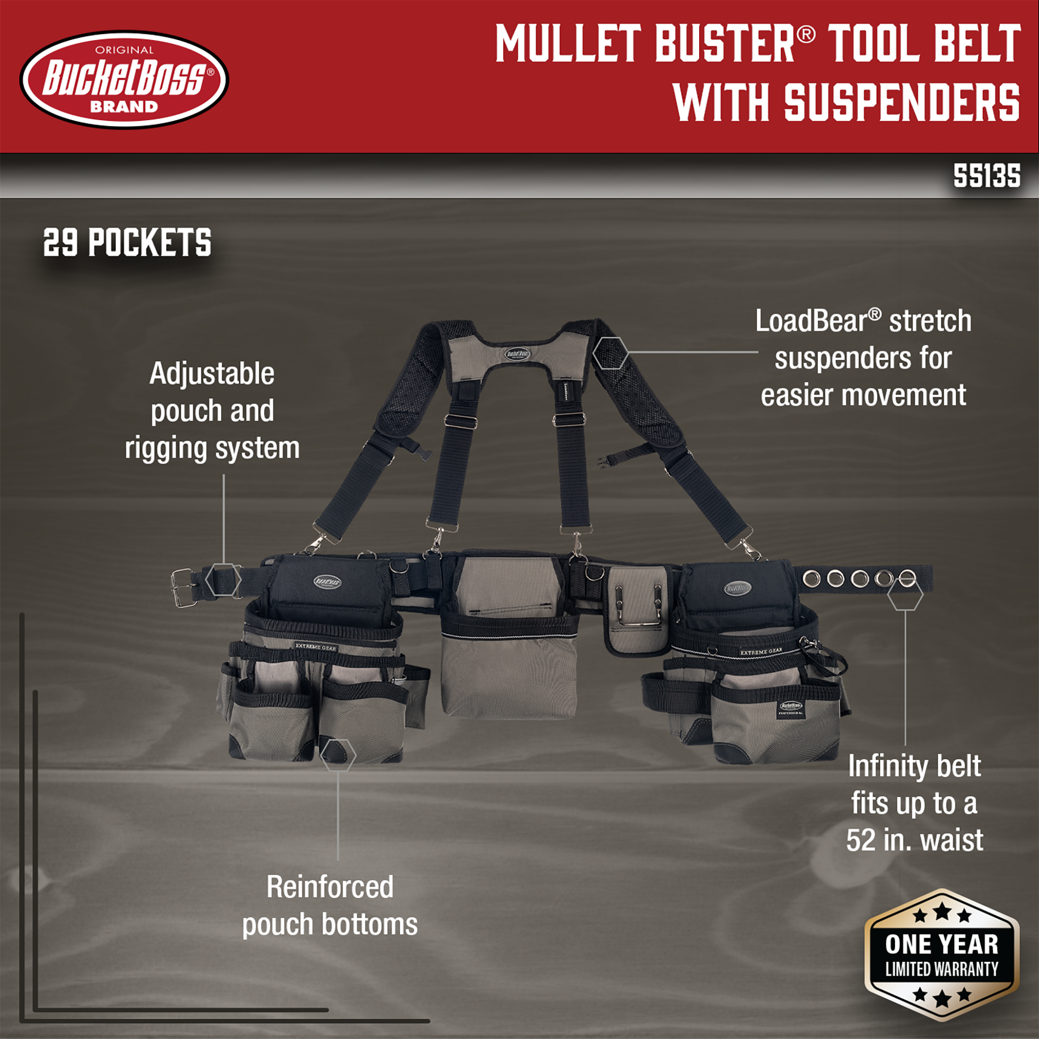 Bucket Boss, Mullet Buster Tool Belt with Suspenders