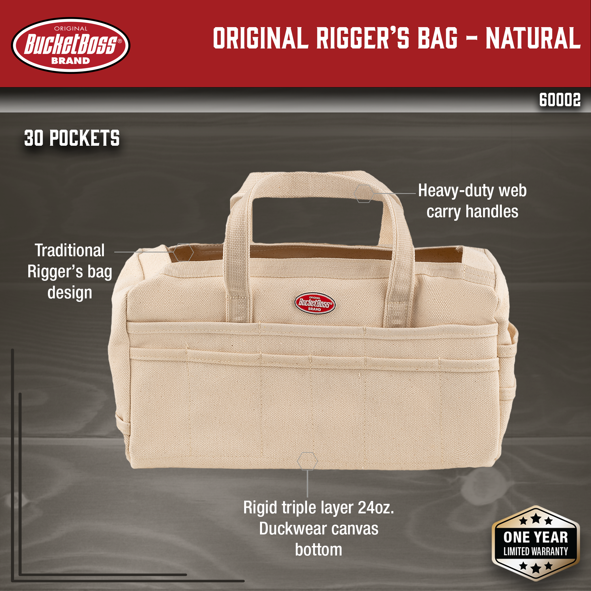 Bucket Boss, Original Rigger's Bag - Natural