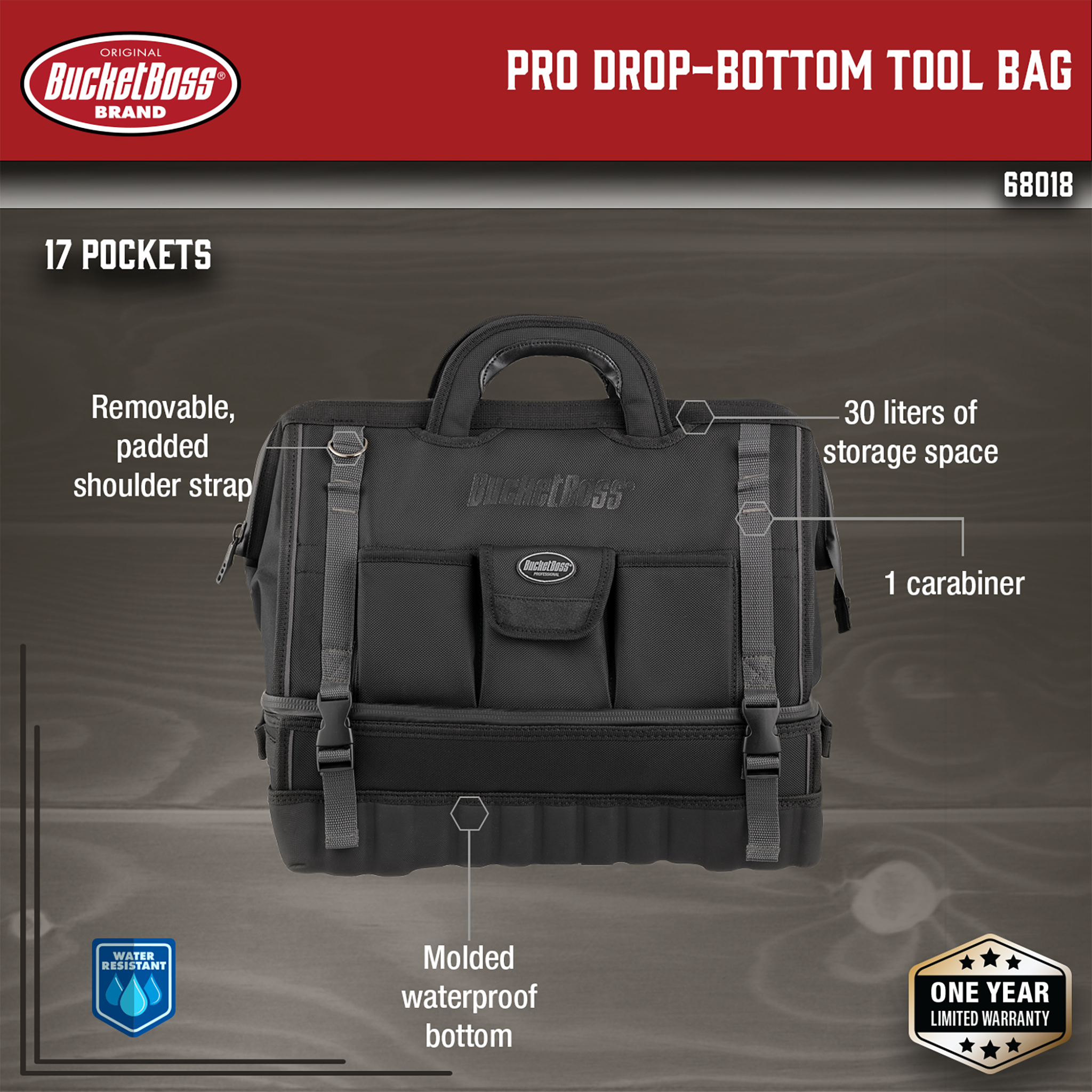 Bucket Boss, Pro Drop-Bottom Tool Bag