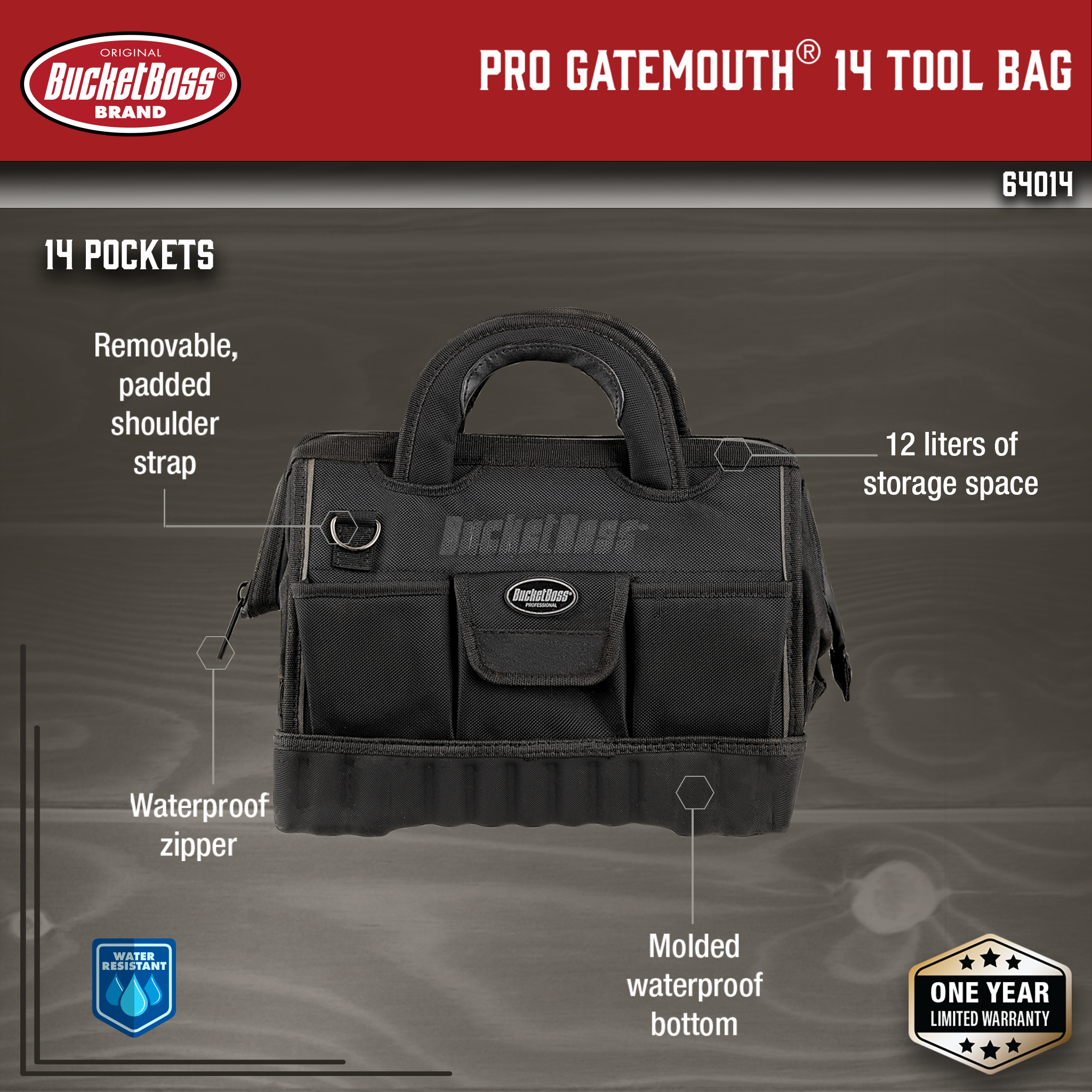 Bucket Boss, Pro Gatemouth 14 Tool Bag