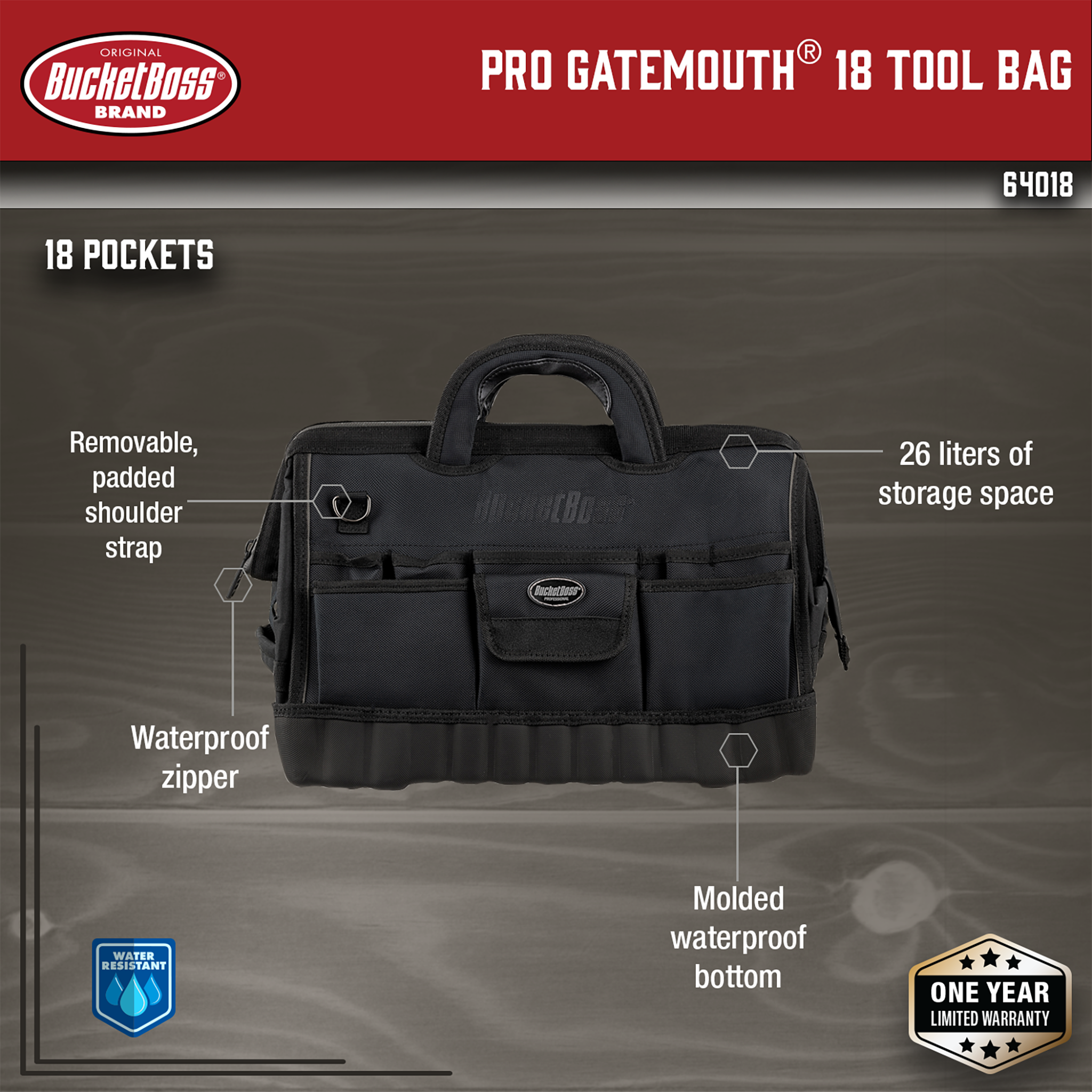 Bucket Boss, Pro Gatemouth 18 Tool Bag