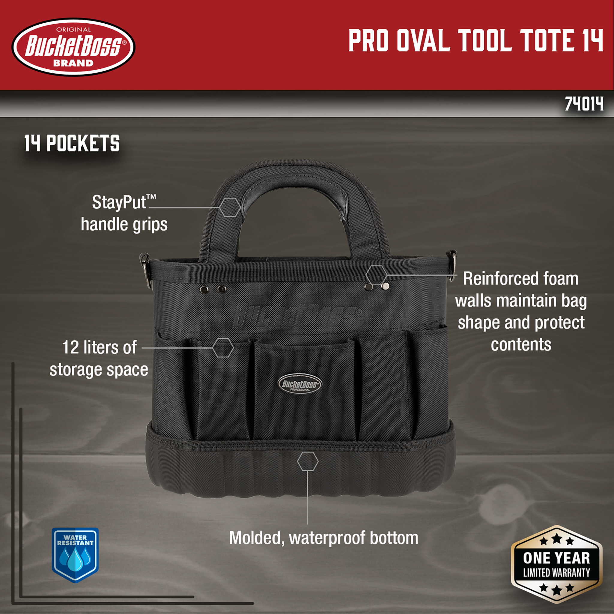 Bucket Boss, Pro Oval Tool Tote 14