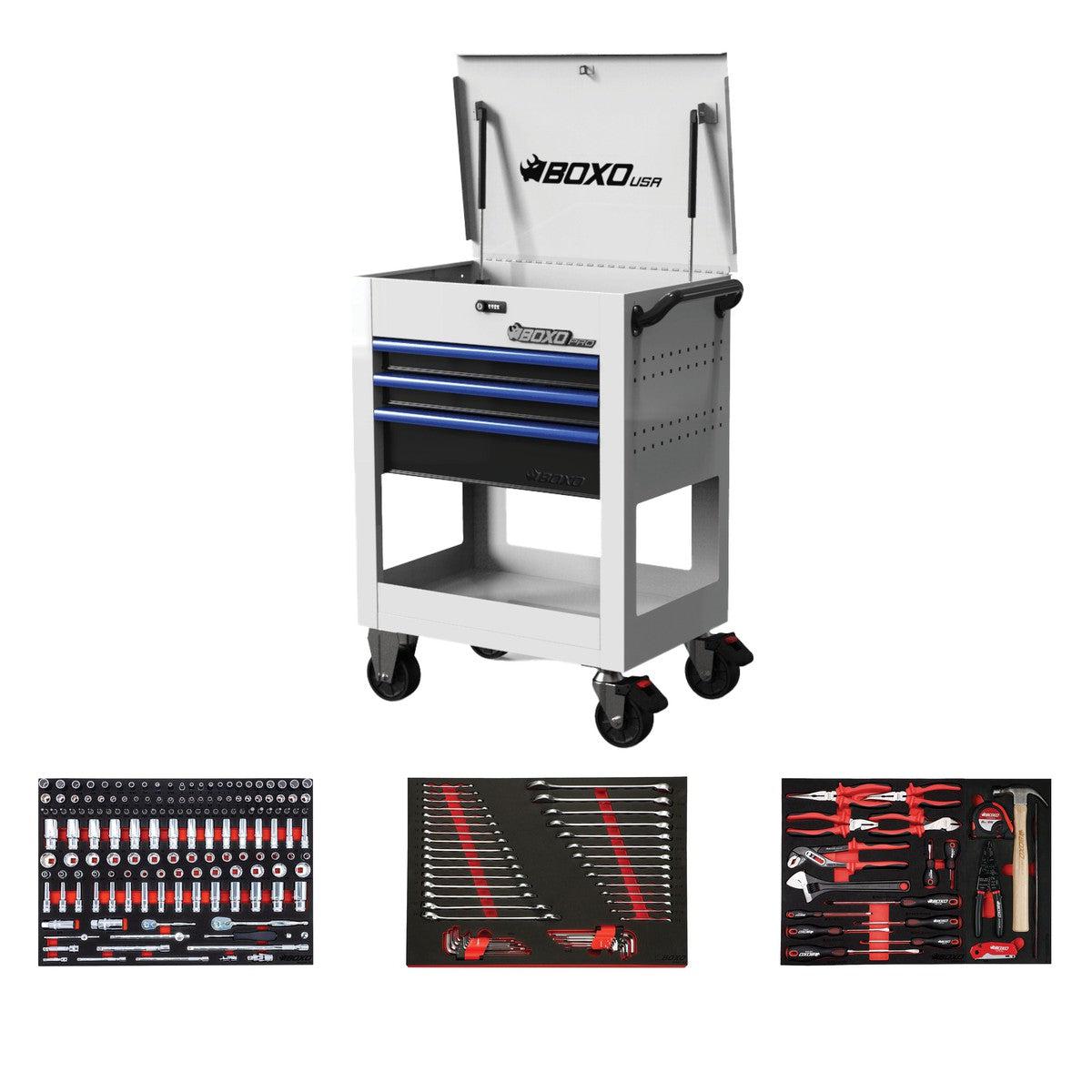 BoxoUSA, Pro Series = Loaded 28" 3-Drawer Flip Top Service Cart Tool Box