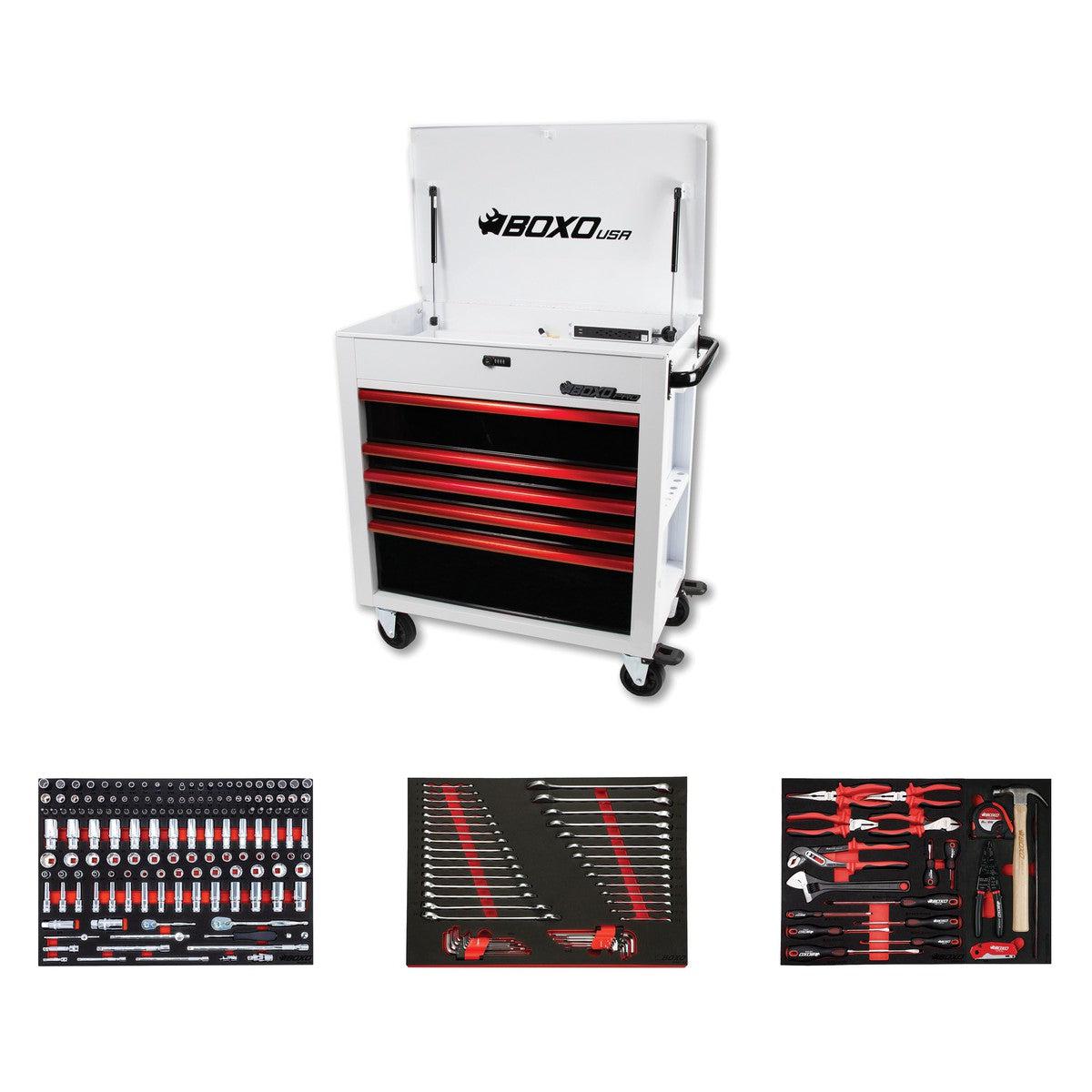 BoxoUSA, Pro Series = Loaded 35" 5-Drawer Flip-Top Service Cart Tool Box