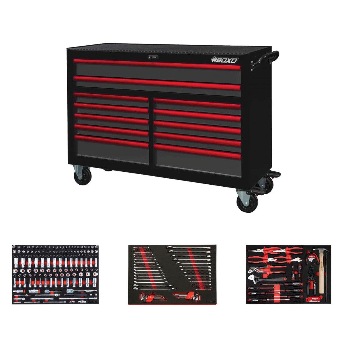 BoxoUSA, Pro Series = Loaded 53" 12-Drawer Rolling Tool Box