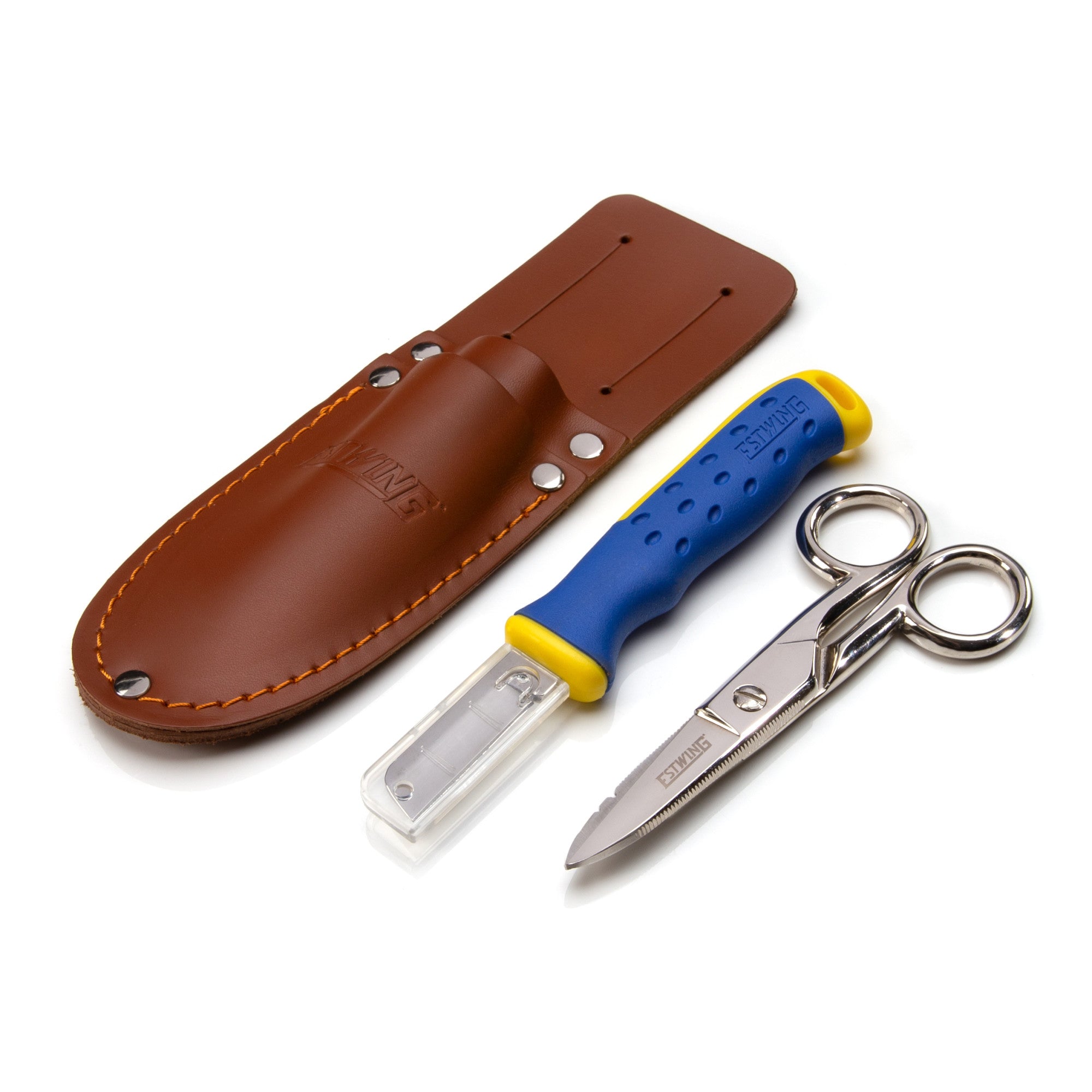 Estwing, Serrated Blade Cable Splicing Scissors and Sheepsfoot Cable Splicing Knife Combo Set with Leather Belt Sheath