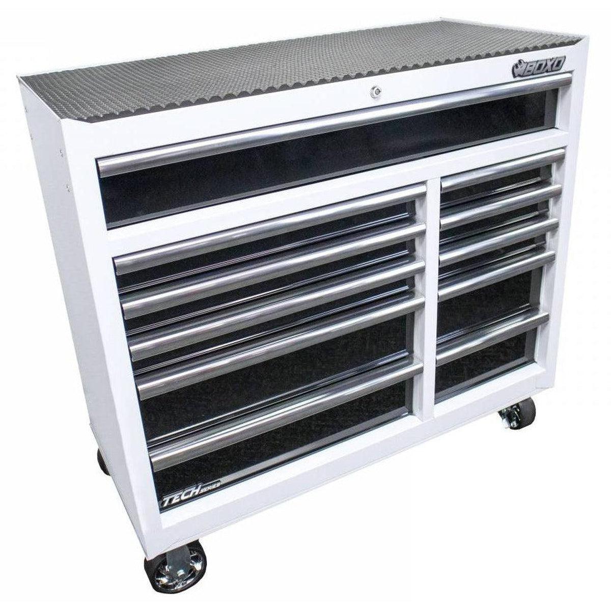 BoxoUSA, Tech Series = 41" 11-Drawer Bottom Roll Tool Chest = Gloss White