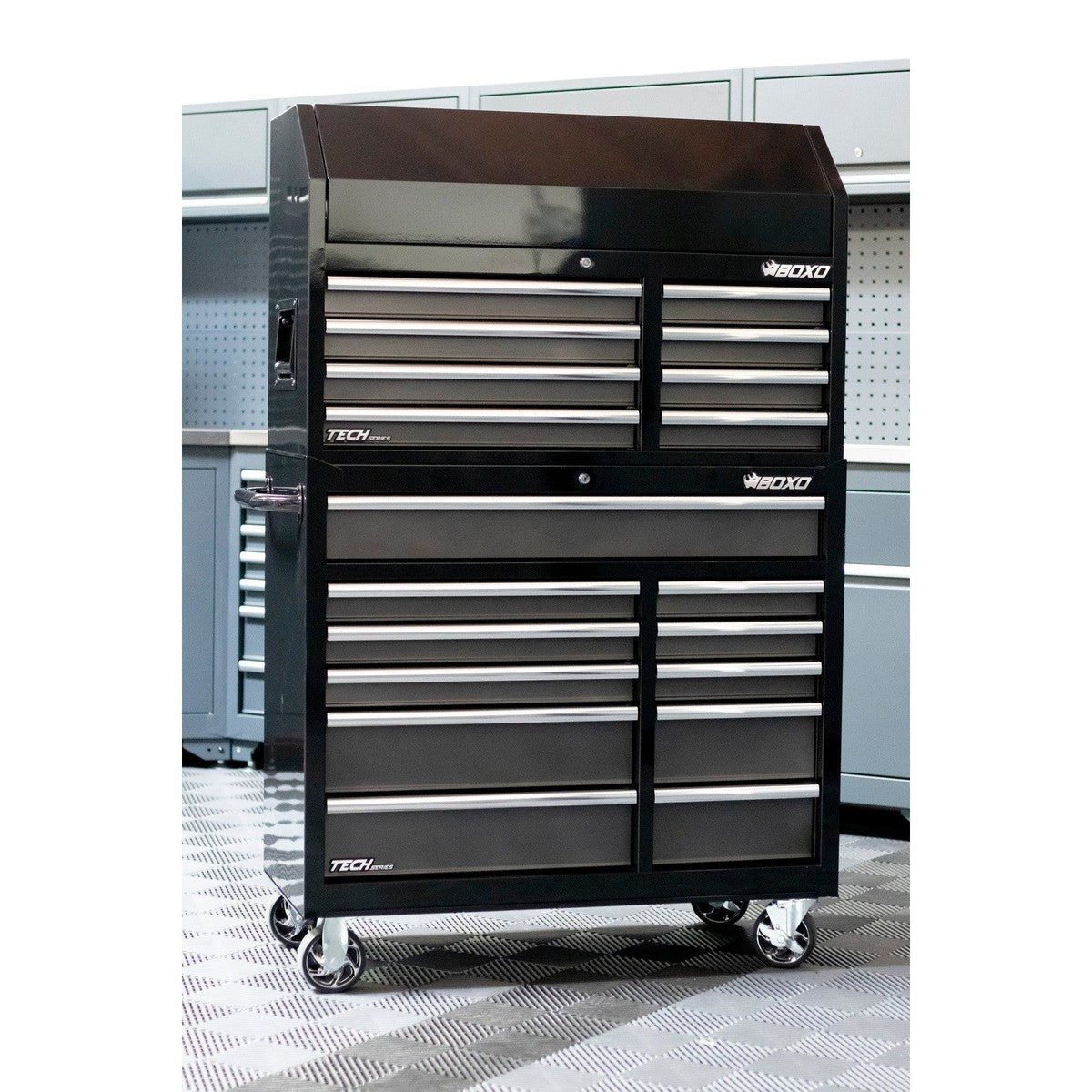 BoxoUSA, Tech Series = 41" 19-Drawer Rolling Tool Box = Black