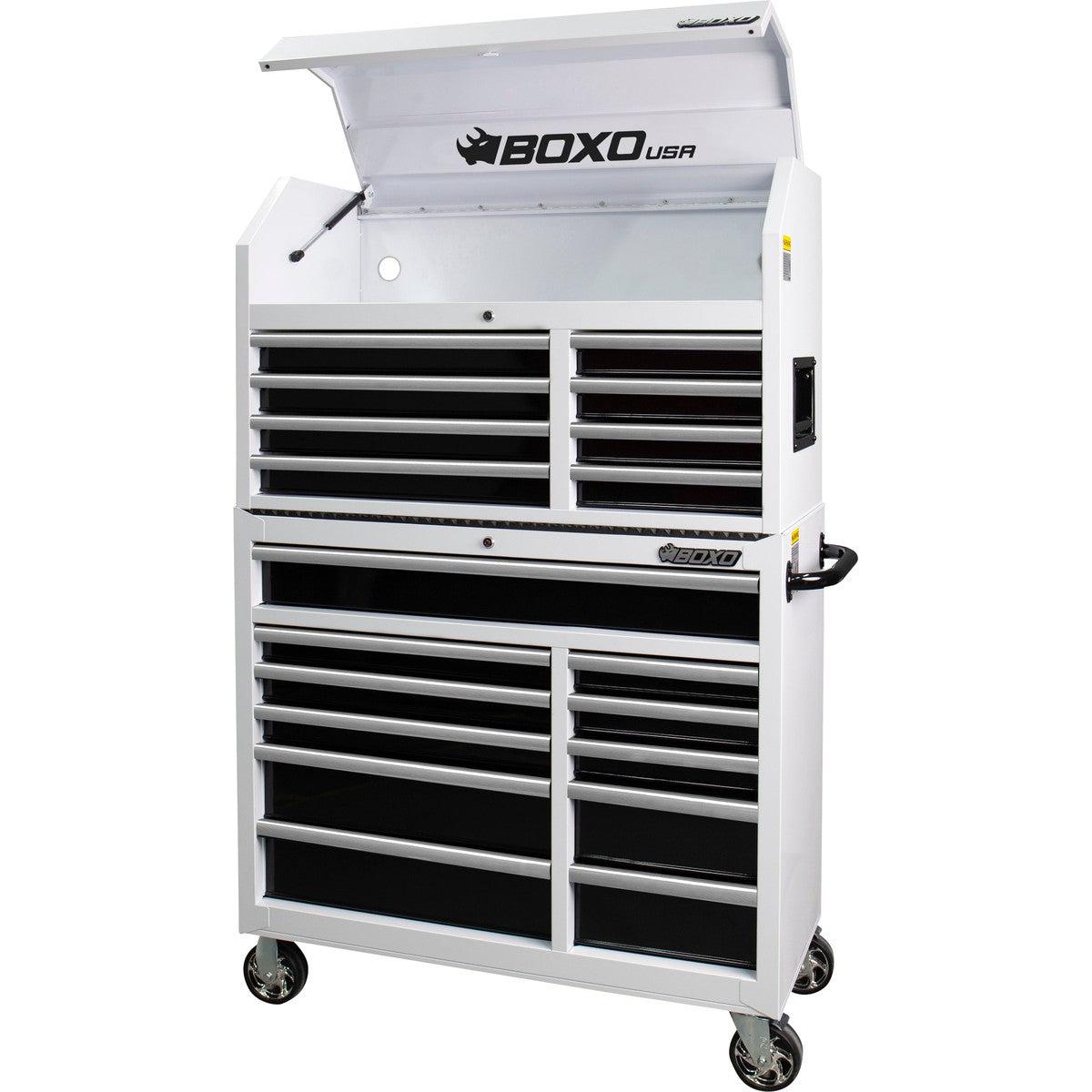 BoxoUSA, Tech Series = 41" 19-Drawer Rolling Tool Box = White