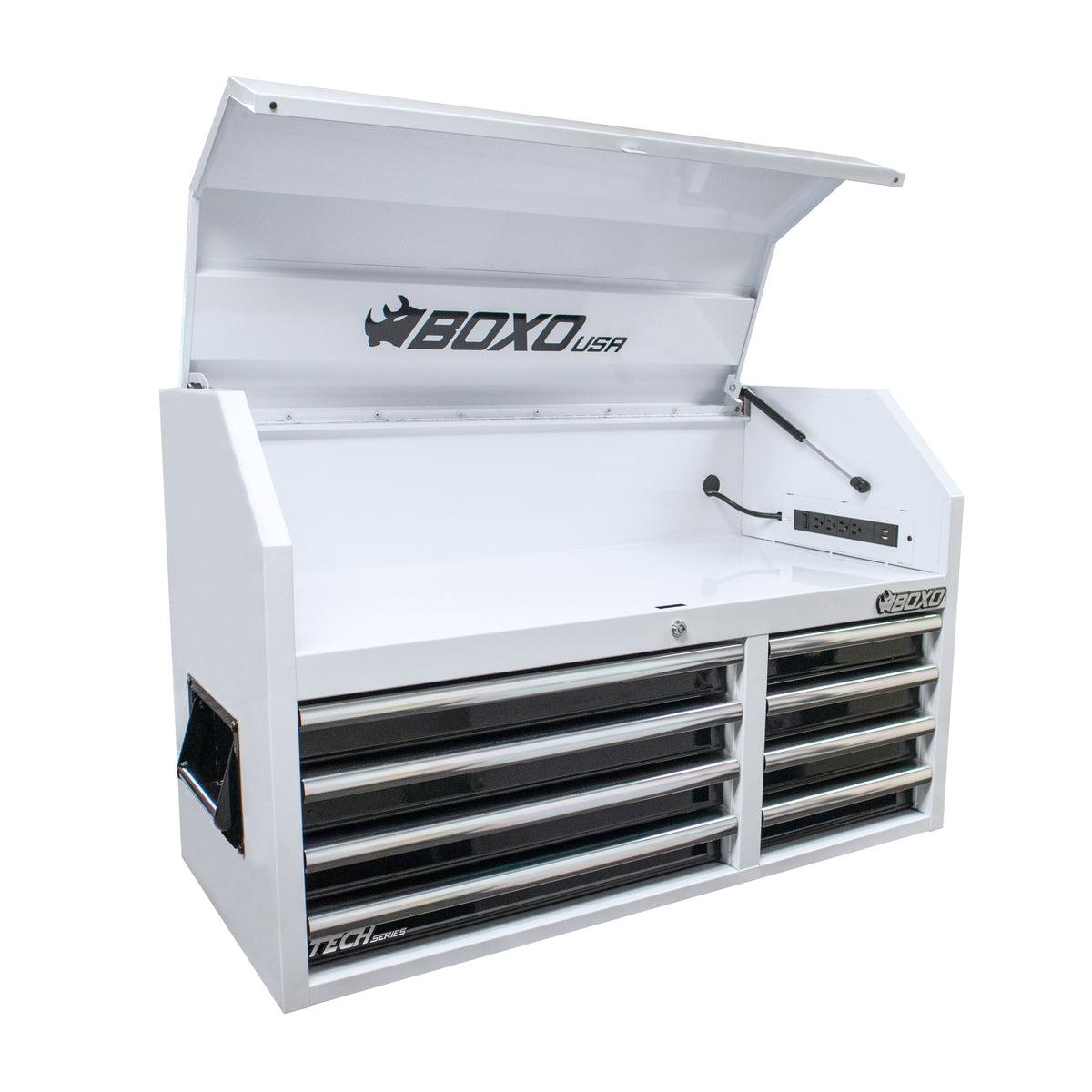 BoxoUSA, Tech Series = 41" 8-Drawer Top Chest Tool Box = Gloss White