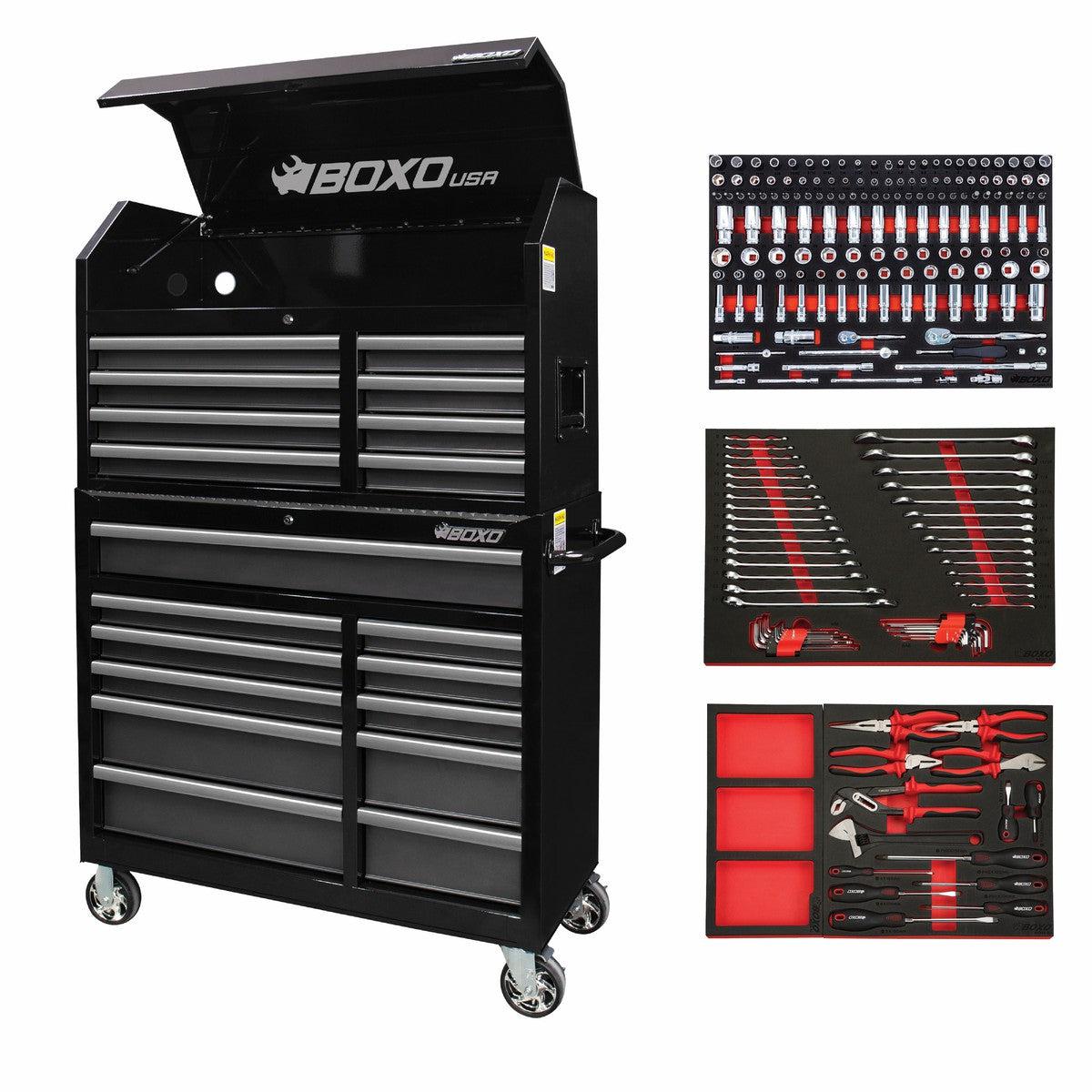 BoxoUSA, Tech Series = Loaded 41" 19-Drawer Rolling Tool Box = Black