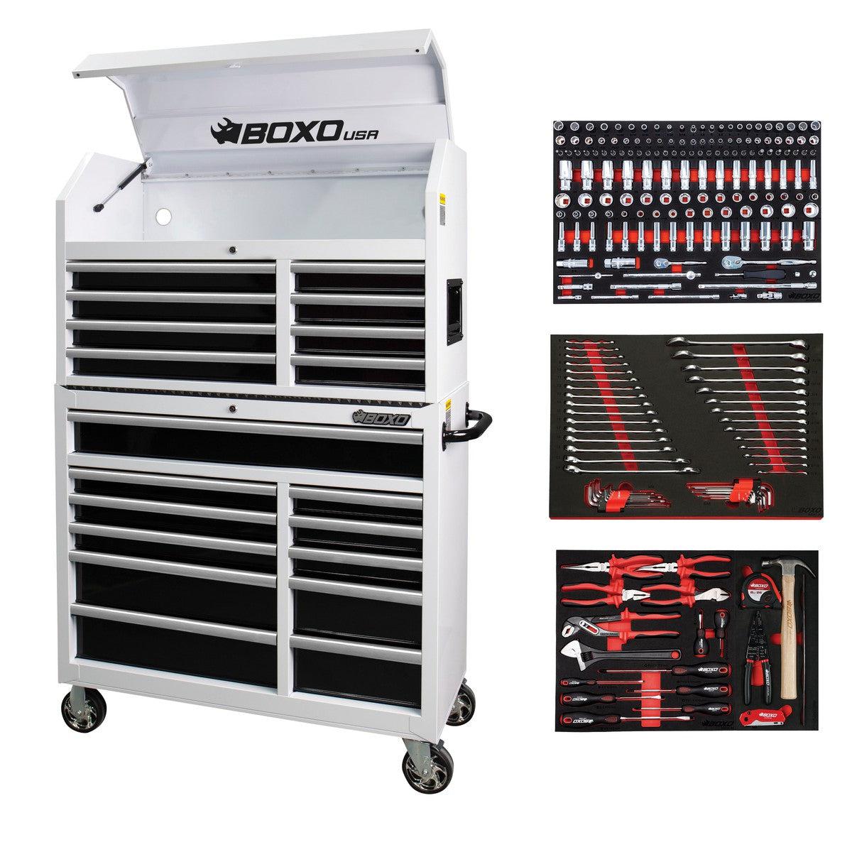 BoxoUSA, Tech Series = Loaded 41" 19-Drawer Rolling Tool Box = White